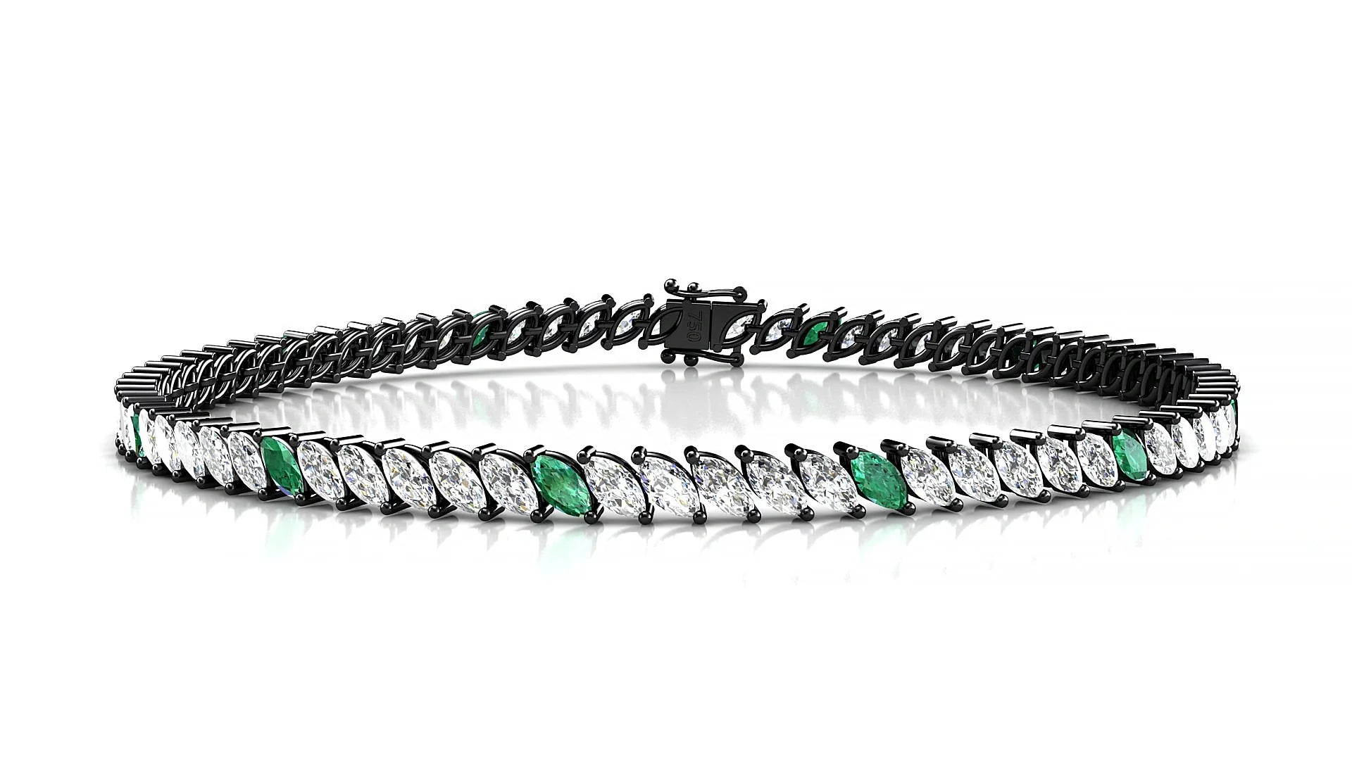 Venezia 1-5 | 18k Black Gold 4 x 2 mm Marquise Natural Emerald & Diamond 18 cm Tennis Bracelet
