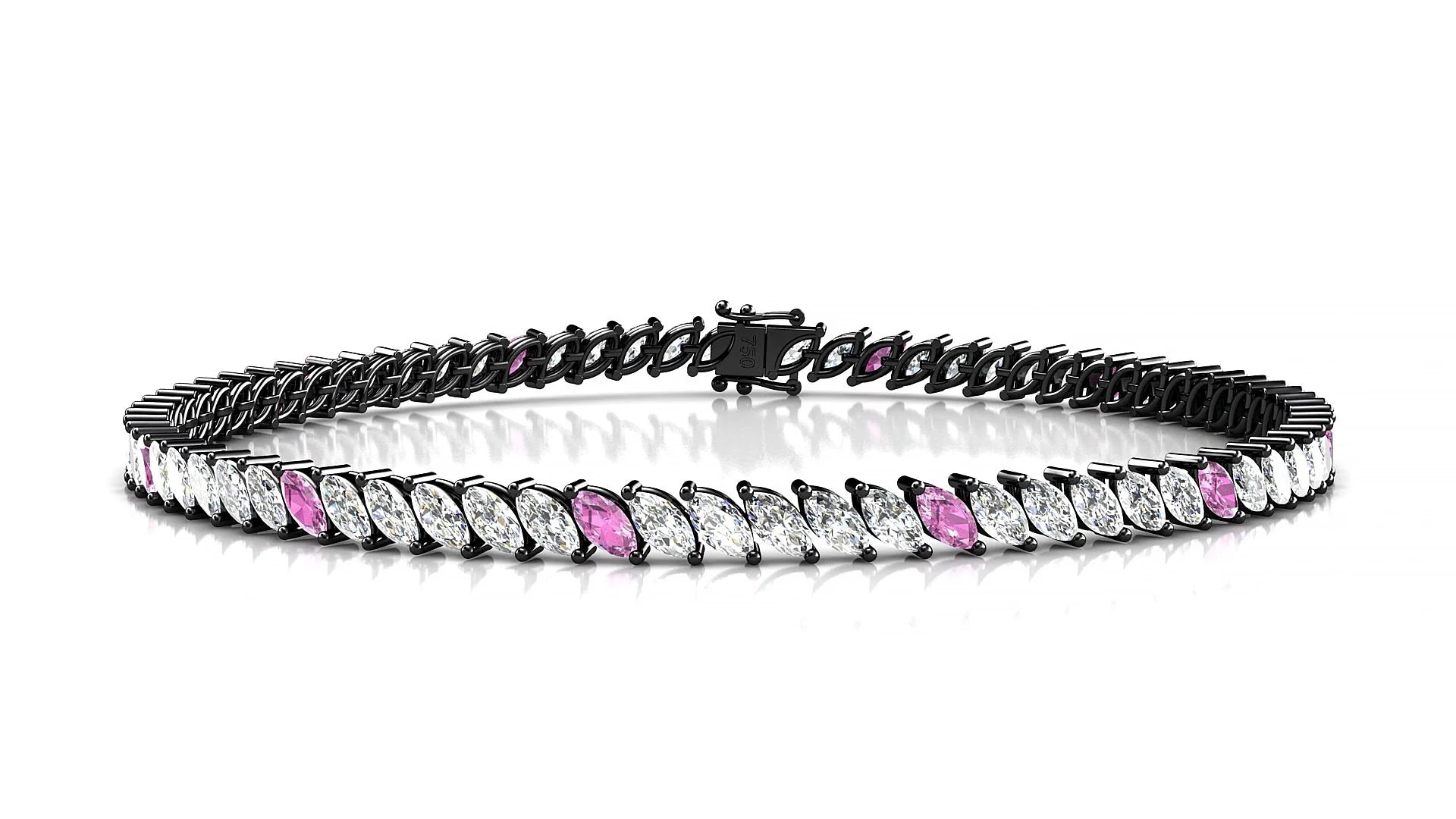Venezia 1-5 | 18k Black Gold 4 x 2 mm Marquise Natural Pink Sapphire & Diamond 18 cm Tennis Bracelet