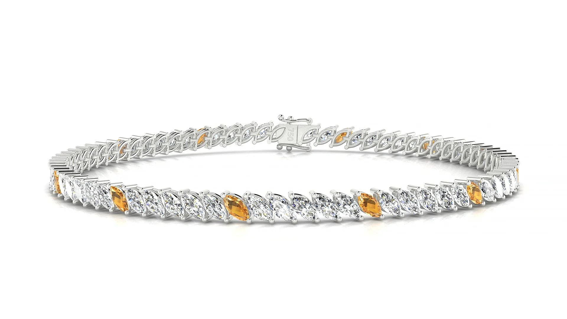 Venezia 1-5 | 18k White Gold 4 x 2 mm Marquise Natural Citrine & Diamond Tennis Bracelet