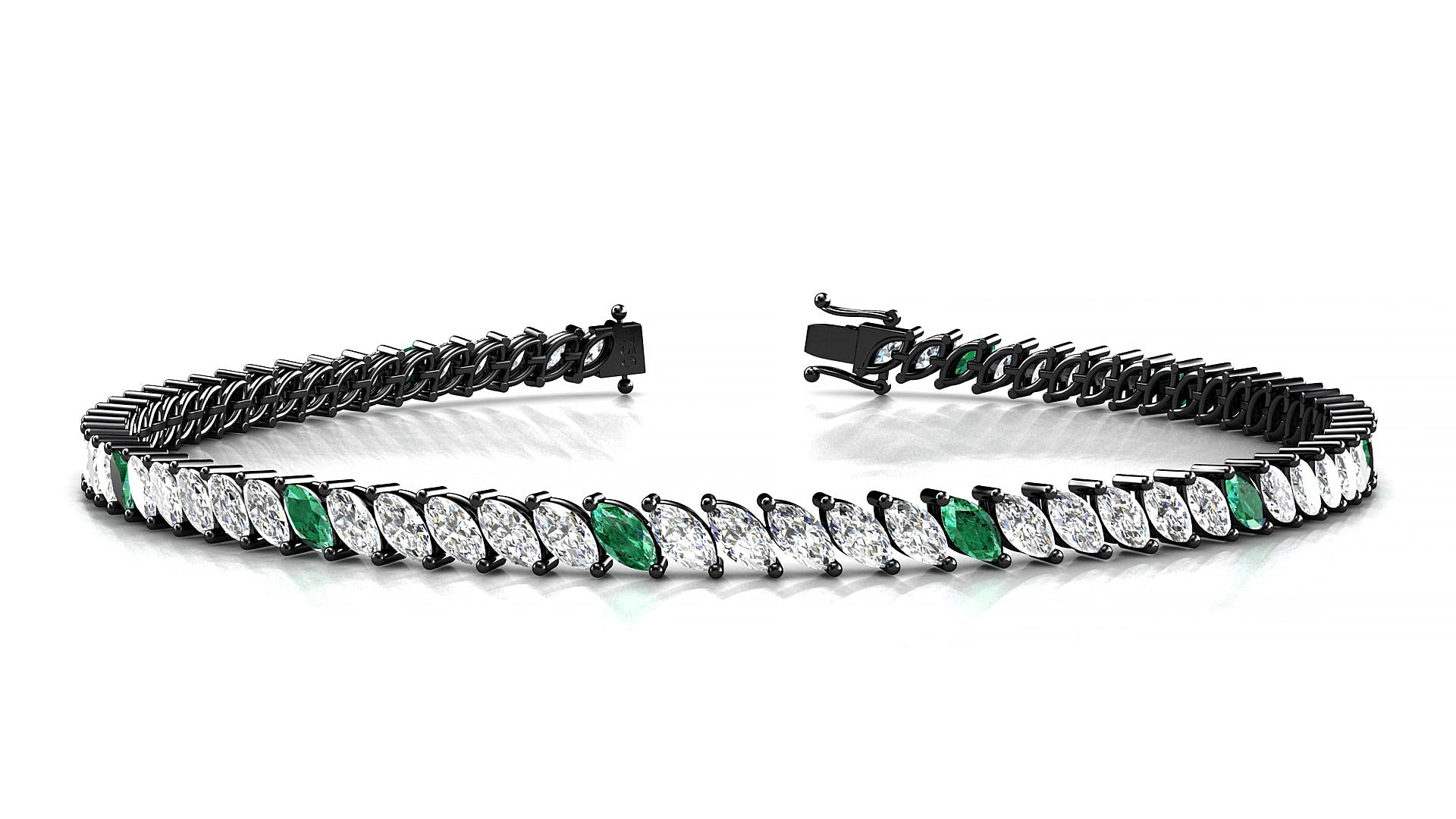Venezia 1-5 | 18k Black Gold 4 x 2 mm Marquise Natural Emerald & Diamond 15 cm Tennis Bracelet
