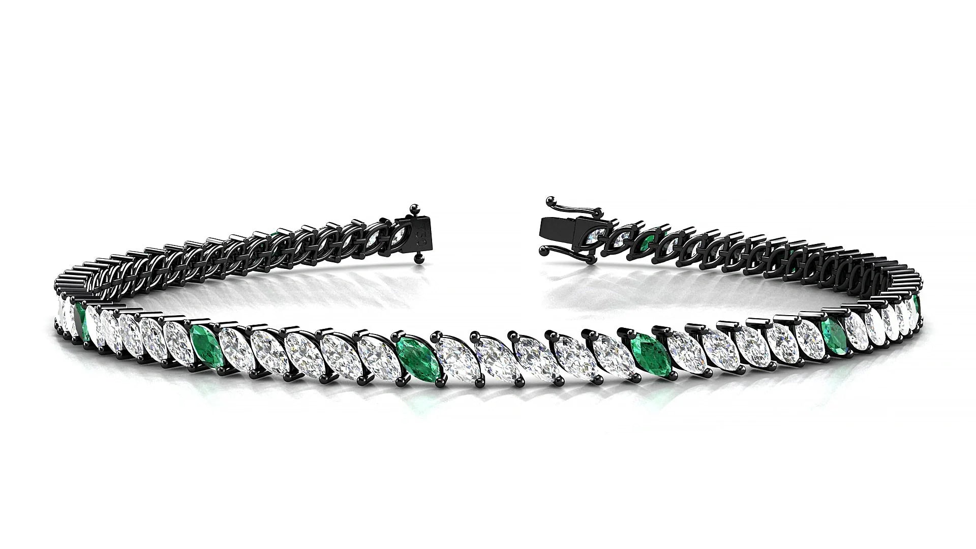 Venezia 1-5 | 18k Black Gold 4 x 2 mm Marquise Natural Emerald & Diamond 18 cm Tennis Bracelet