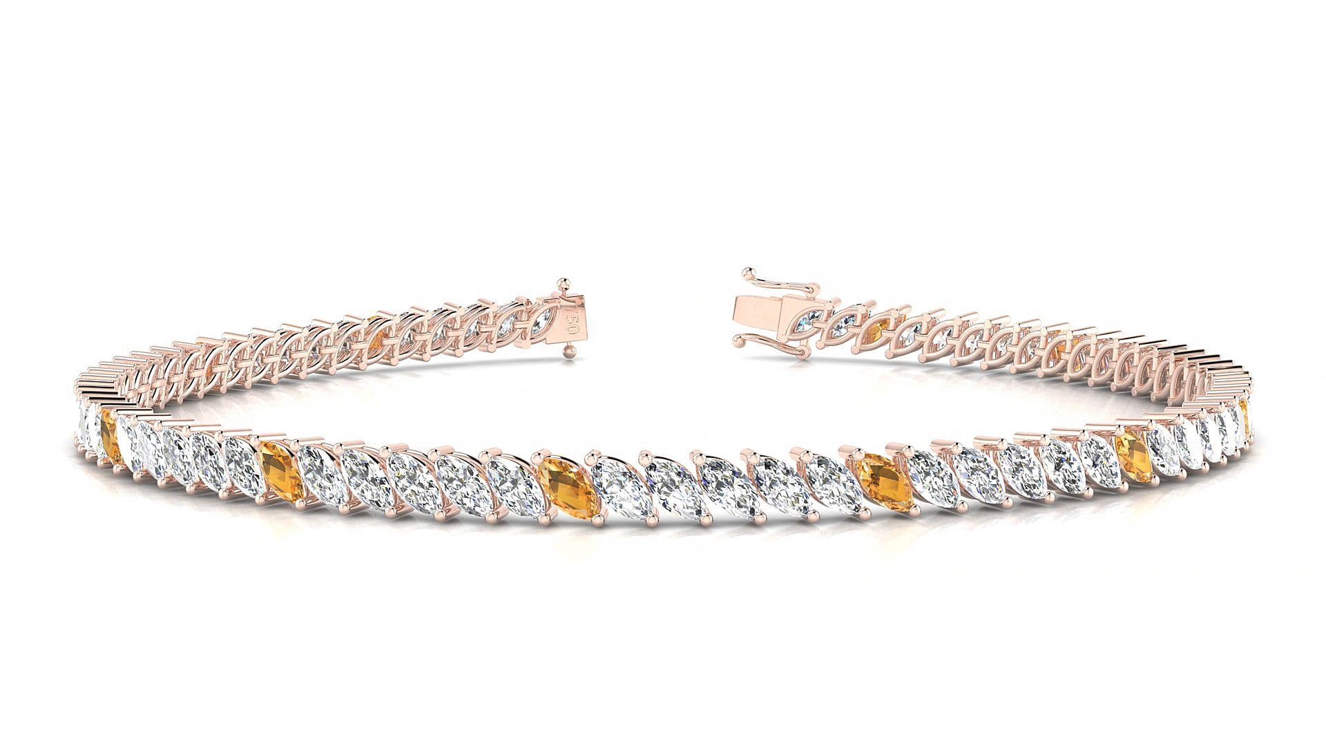 Venezia 1-5 | 18k Rose Gold 4 x 2 mm Marquise Natural Citrine & Diamond 19 cm Tennis Bracelet