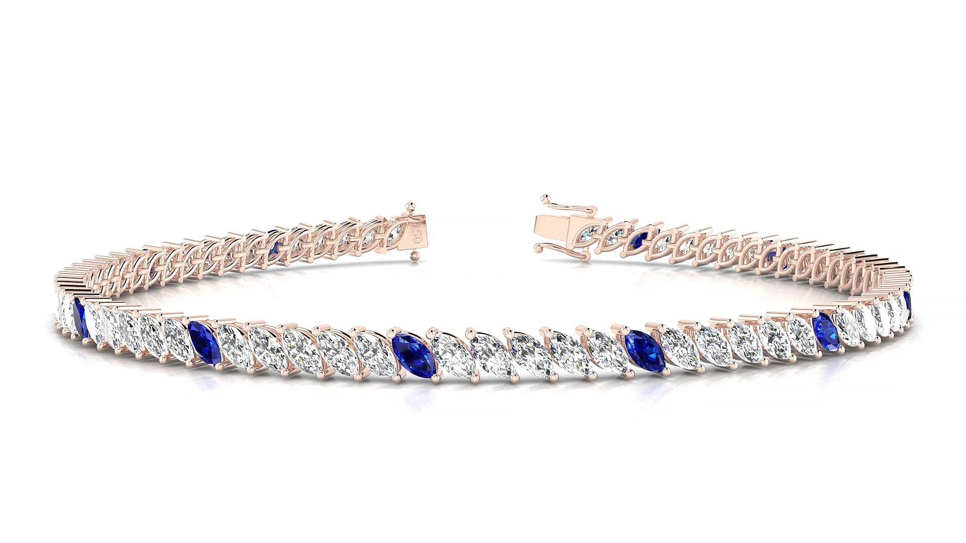 Venezia 1-5 | 18k Rose Gold 4 x 2 mm Marquise Natural Sapphire & Diamond 18 cm Tennis Bracelet