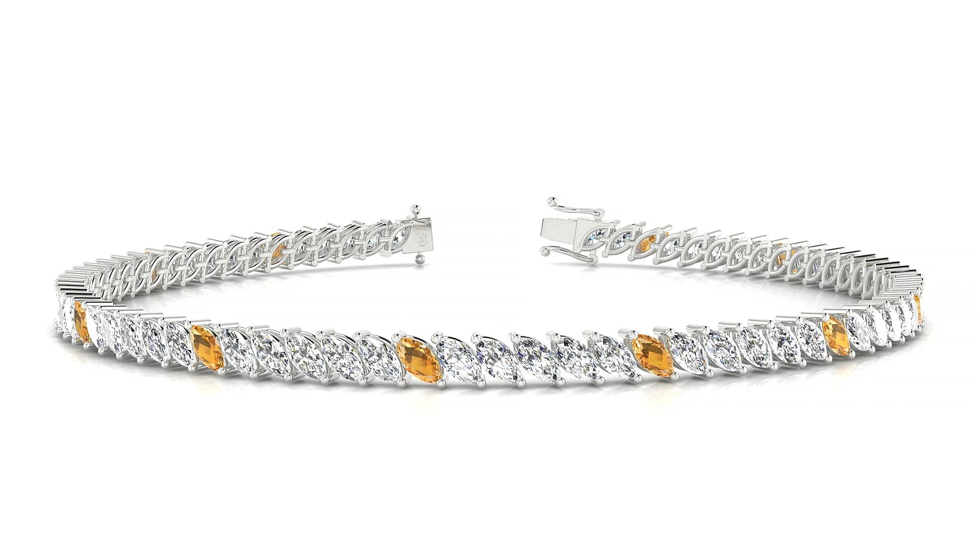 Venezia 1-5 | 18k White Gold 4 x 2 mm Marquise Natural Citrine & Diamond Tennis Bracelet
