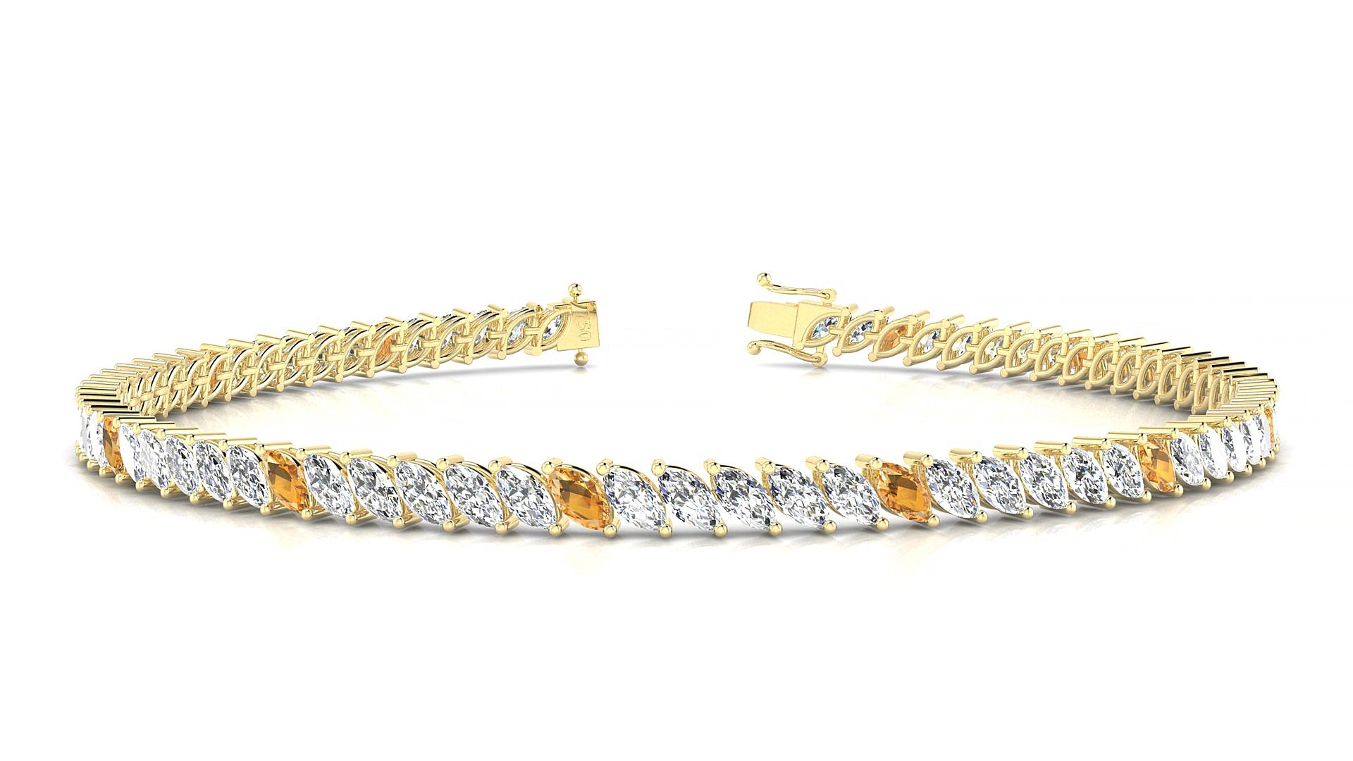 Venezia 1-5 | 18k Yellow Gold 4 x 2 mm Marquise Natural Citrine & Diamond 20 cm Tennis Bracelet
