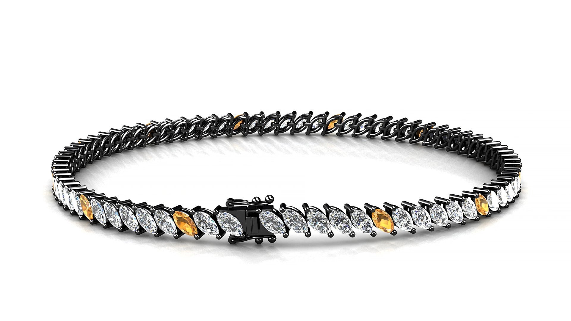 Venezia 1-5 | 18k Black Gold 4 x 2 mm Marquise Natural Citrine & Diamond 16 cm Tennis Bracelet