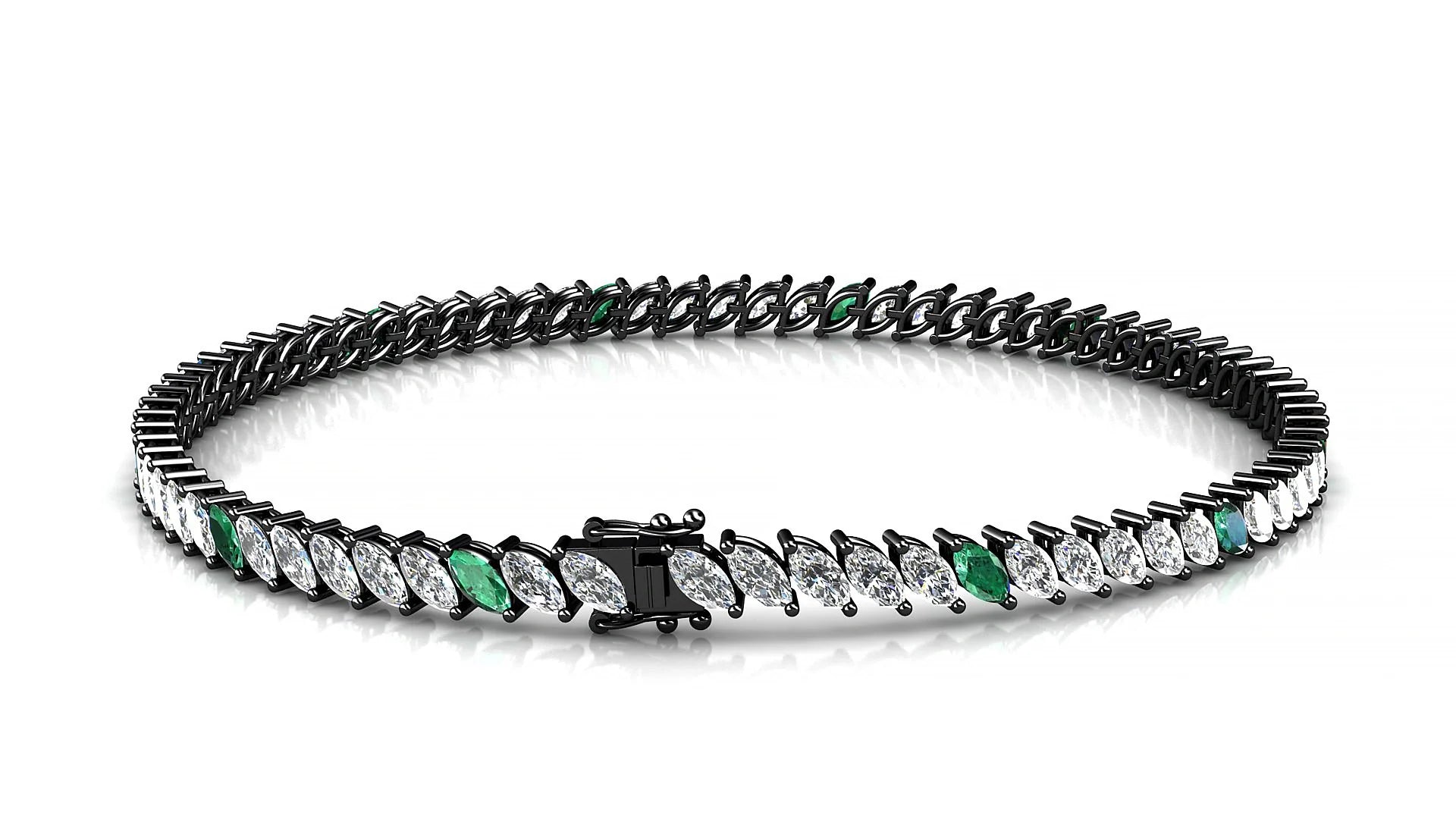 Venezia 1-5 | 18k Black Gold 4 x 2 mm Marquise Natural Emerald & Diamond 18 cm Tennis Bracelet