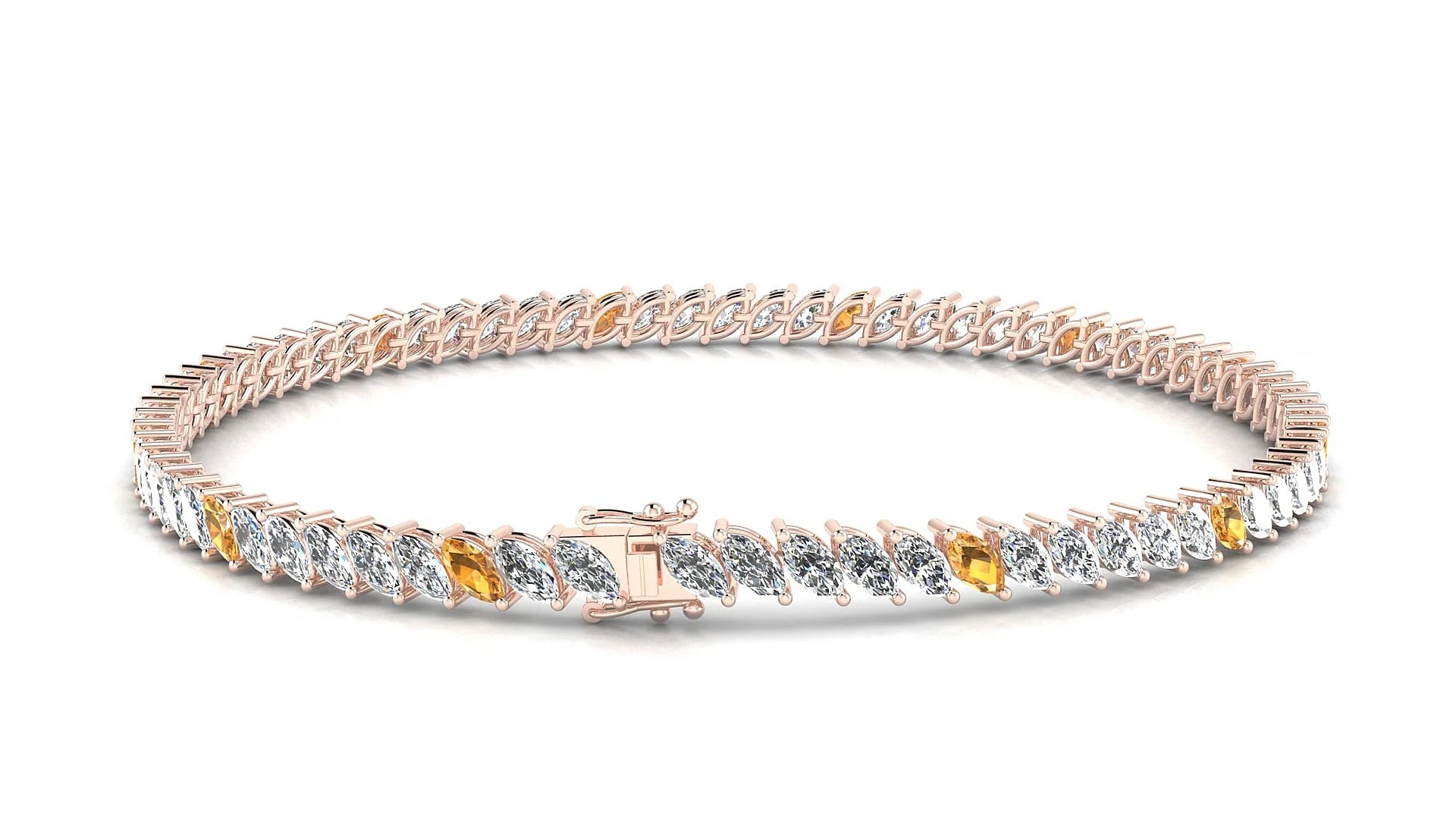 Venezia 1-5 | 18k Rose Gold 4 x 2 mm Marquise Natural Citrine & Diamond Tennis Bracelet