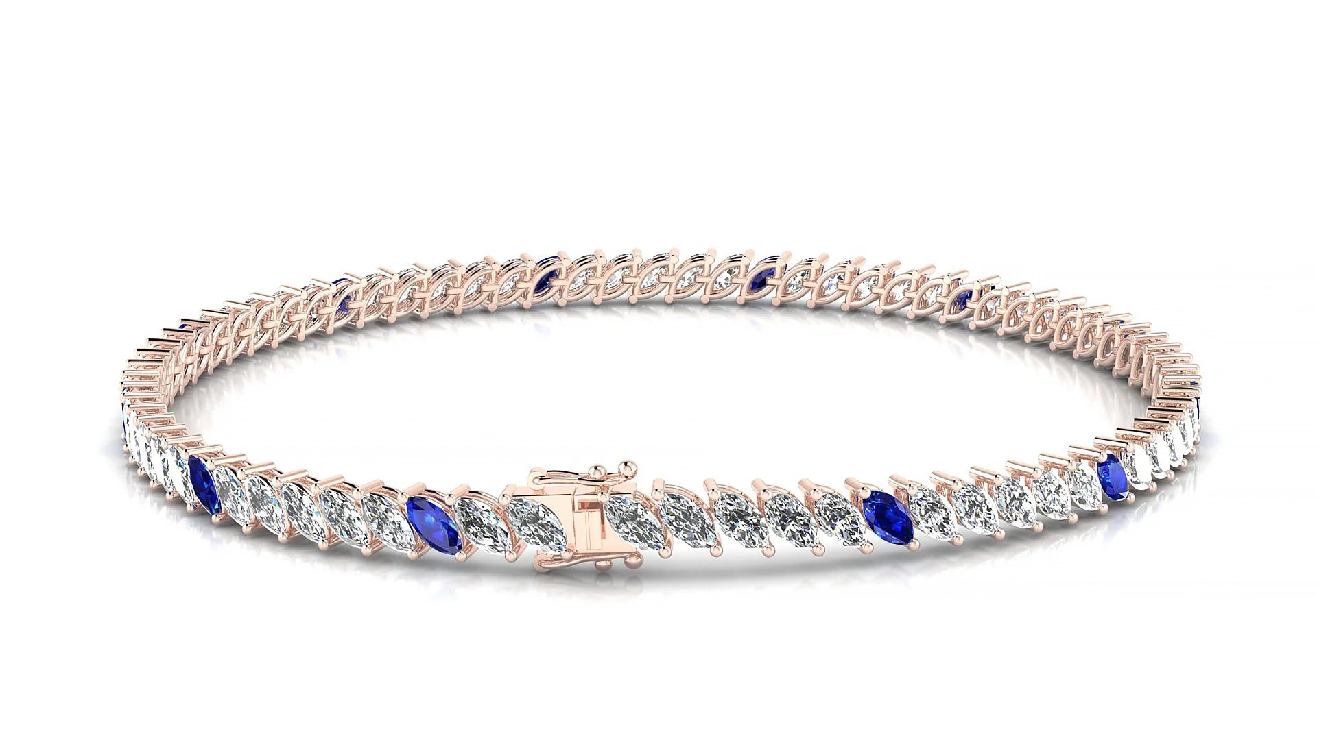 Venezia 1-5 | 18k Rose Gold 4 x 2 mm Marquise Natural Sapphire & Diamond 18 cm Tennis Bracelet