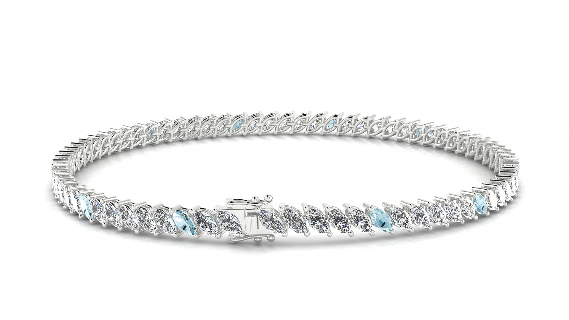 Venezia 1-5 | 18k White Gold 4 x 2 mm Marquise Natural Aquamarine & Diamond 15 cm Tennis Bracelet