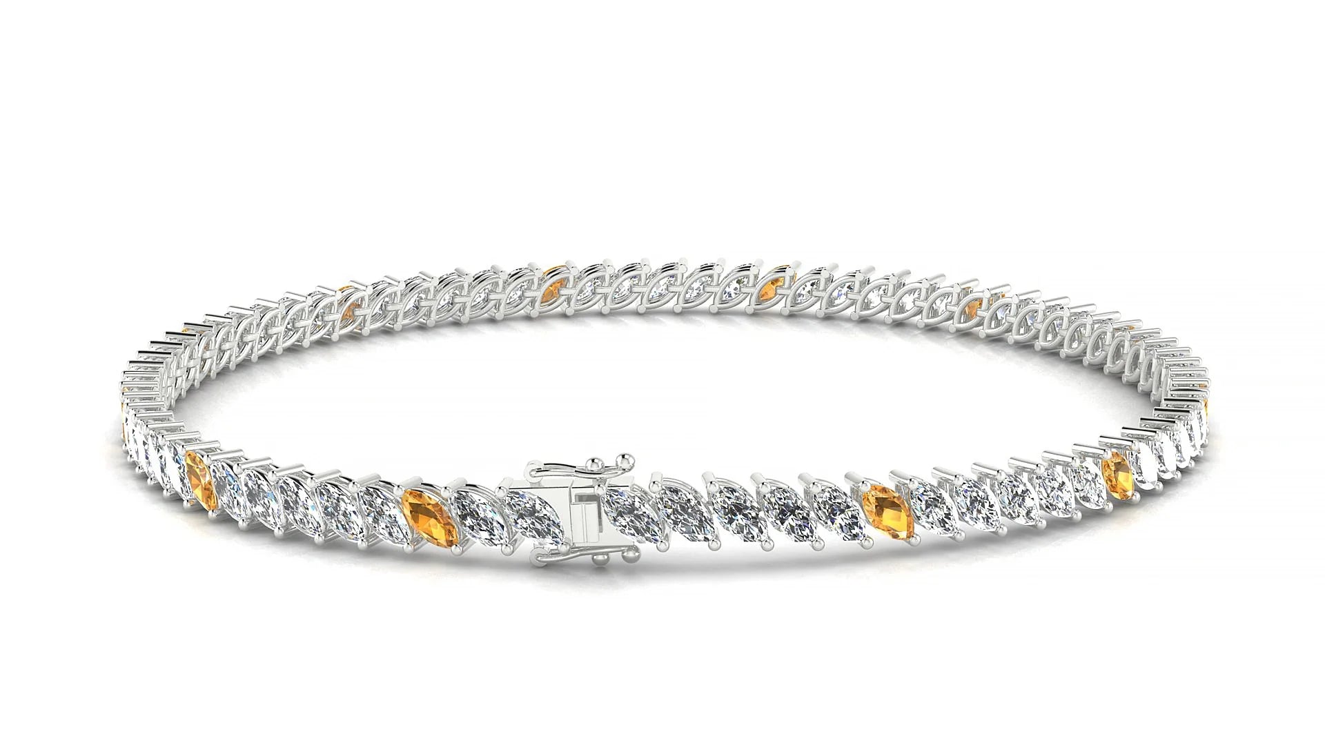 Venezia 1-5 | 18k White Gold 4 x 2 mm Marquise Natural Citrine & Diamond Tennis Bracelet