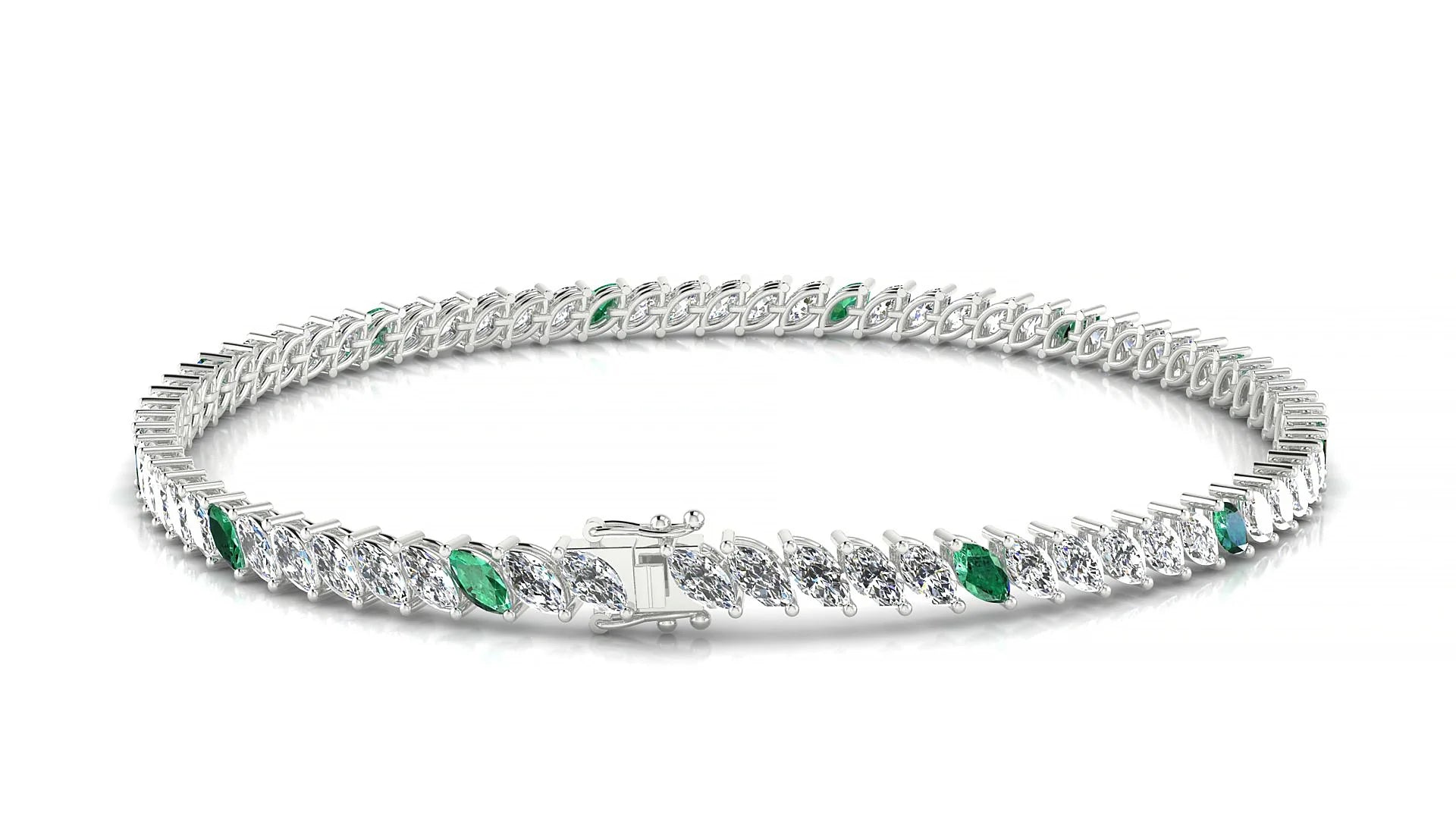 Venezia 1-5 | 18k White Gold 4 x 2 mm Marquise Natural Emerald & Diamond 18 cm Tennis Bracelet