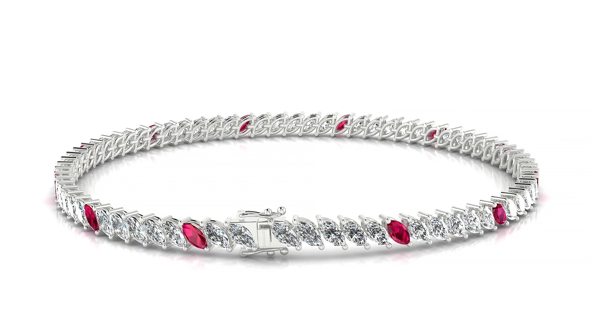 Venezia 1-5 | 18k White Gold 4 x 2 mm Marquise Natural Ruby & Diamond 18 cm Tennis Bracelet