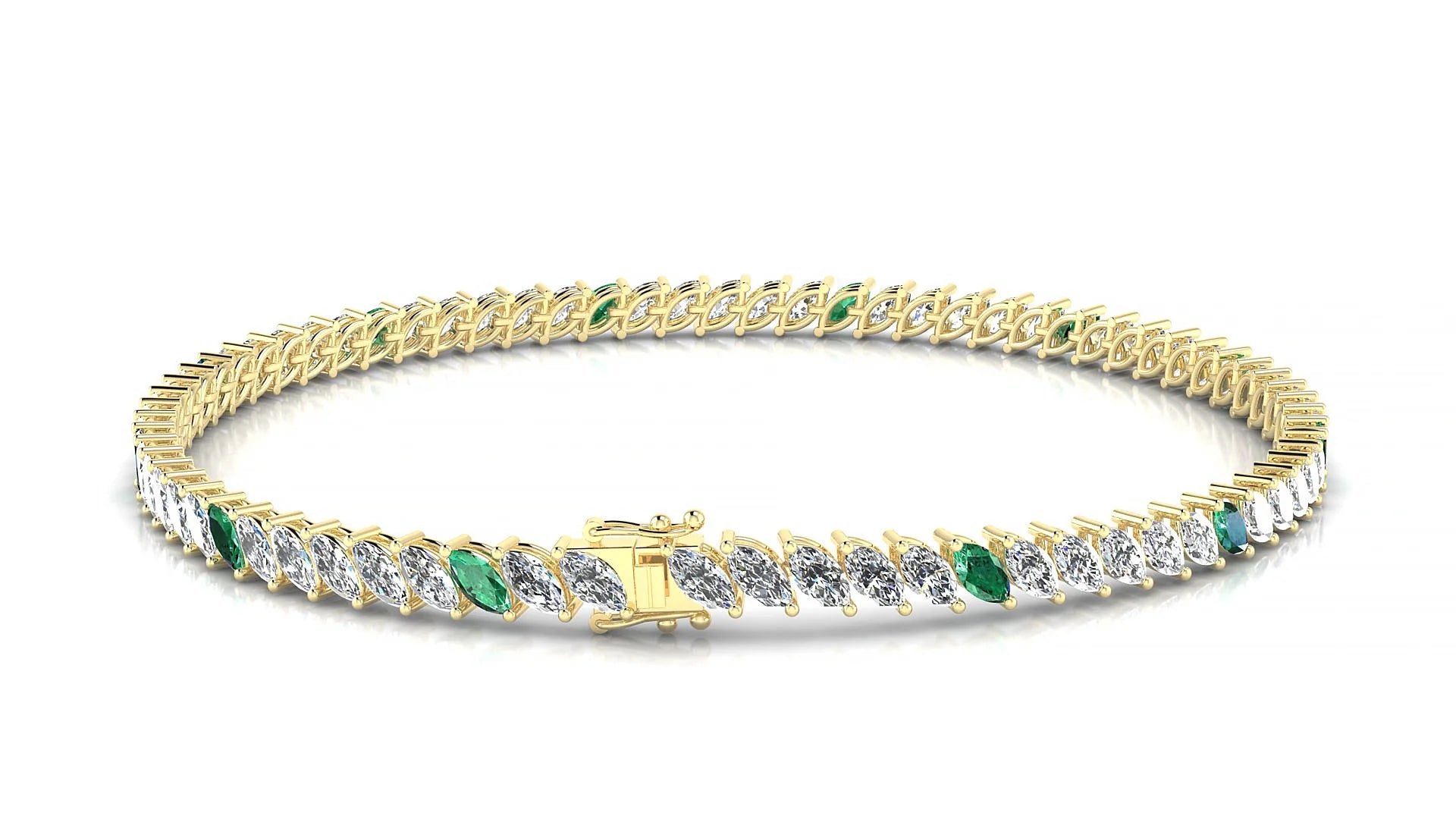 Venezia 1-5 | 18k Yellow Gold 4 x 2 mm Marquise Natural Emerald & Diamond 18 cm Tennis Bracelet