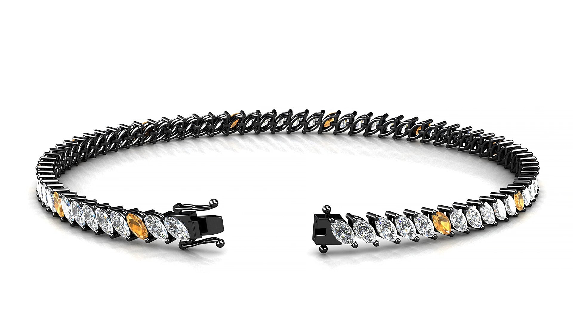 Venezia 1-5 | 18k Black Gold 4 x 2 mm Marquise Natural Citrine & Diamond 17 cm Tennis Bracelet