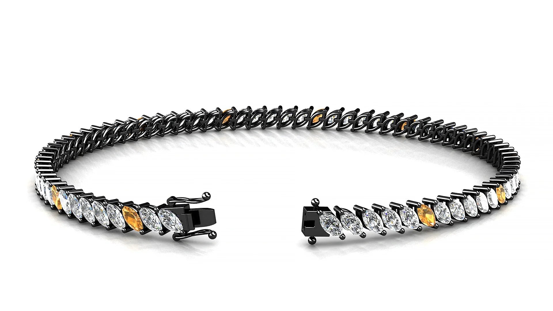 Venezia 1-5 | 18k Black Gold 4 x 2 mm Marquise Natural Citrine & Diamond Tennis Bracelet