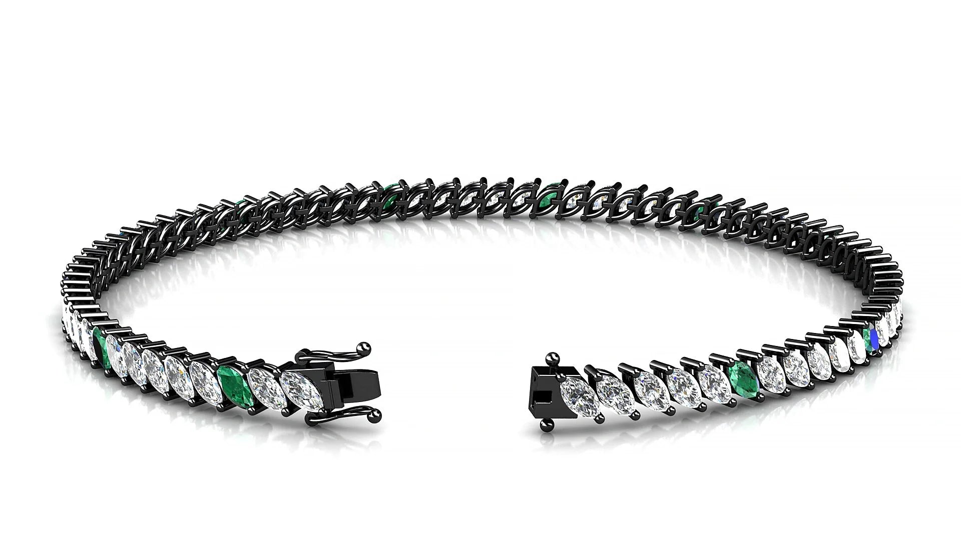Venezia 1-5 | 18k Black Gold 4 x 2 mm Marquise Natural Emerald & Diamond 18 cm Tennis Bracelet