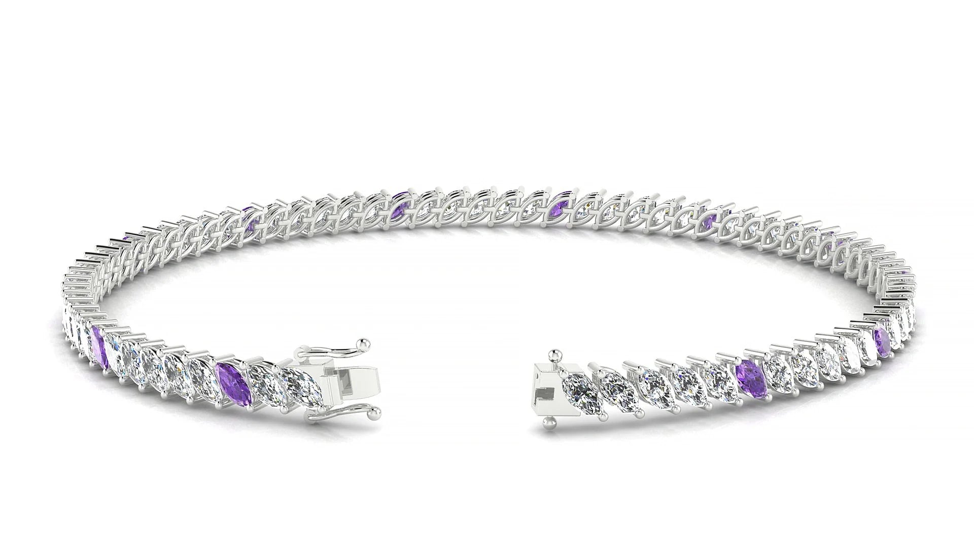 Venezia 1-5 | 18k White Gold 4 x 2 mm Marquise Natural Amethyst & Diamond Tennis Bracelet