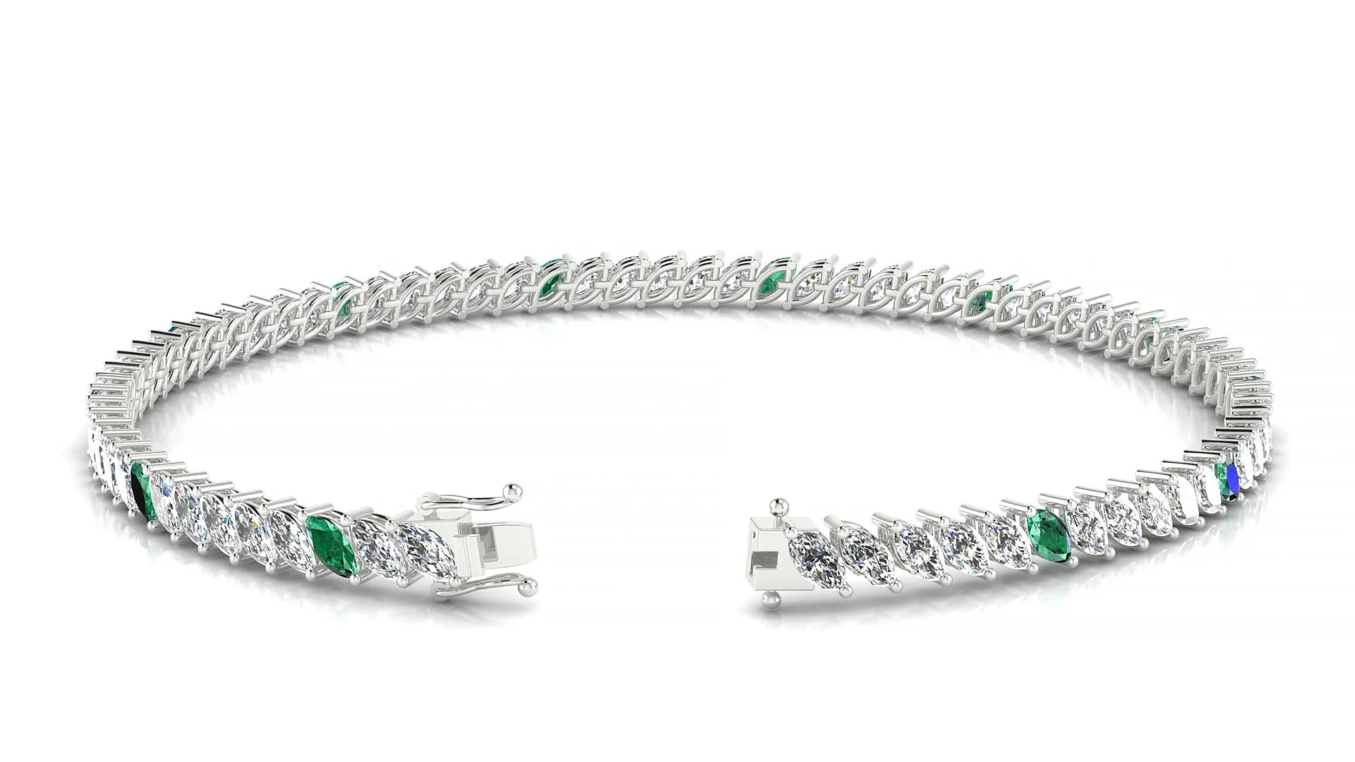 Venezia 1-5 | 18k White Gold 4 x 2 mm Marquise Natural Emerald & Diamond 18 cm Tennis Bracelet