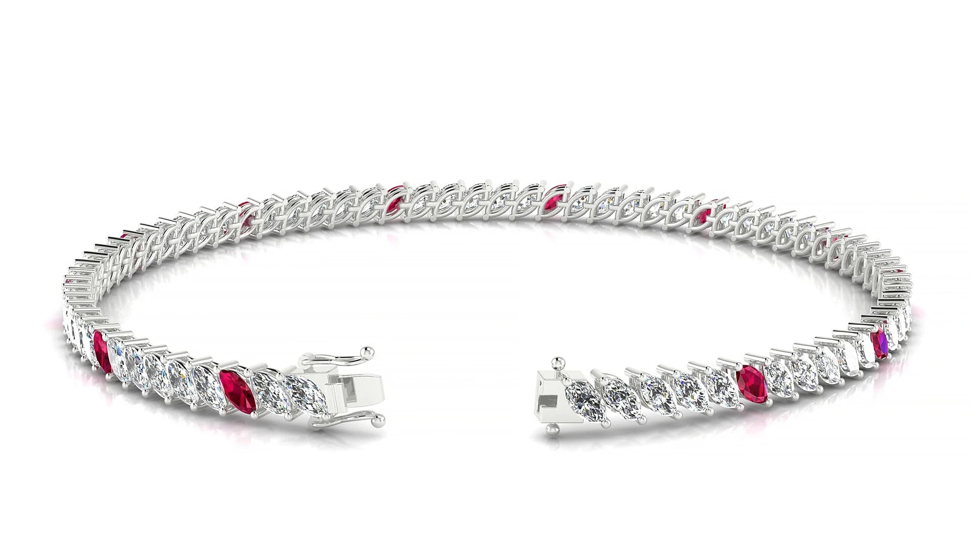 Venezia 1-5 | 18k White Gold 4 x 2 mm Marquise Natural Ruby & Diamond 18 cm Tennis Bracelet
