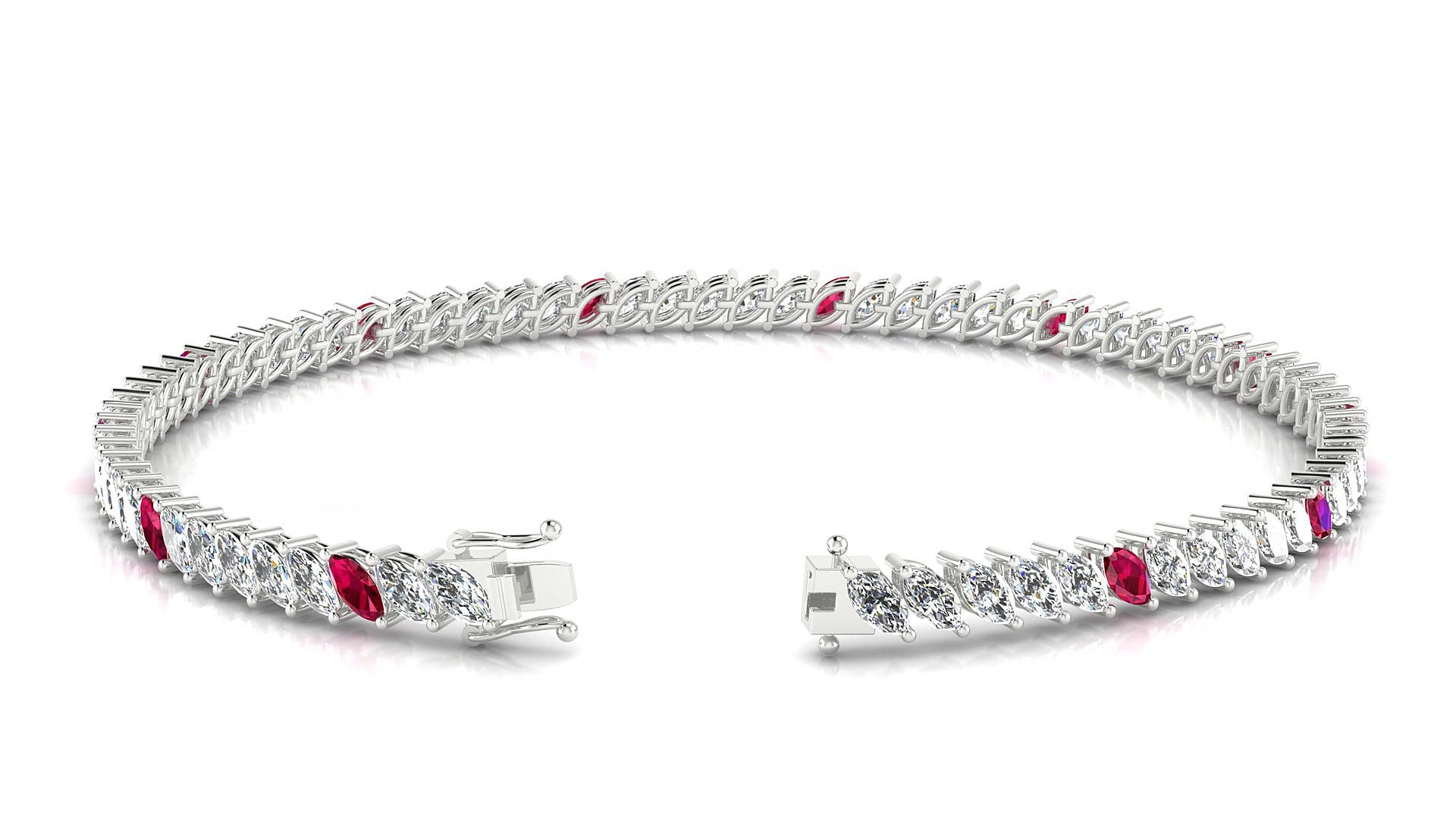 Venezia 1-5 | 18k White Gold 4 x 2 mm Marquise Natural Ruby & Diamond 19 cm Tennis Bracelet