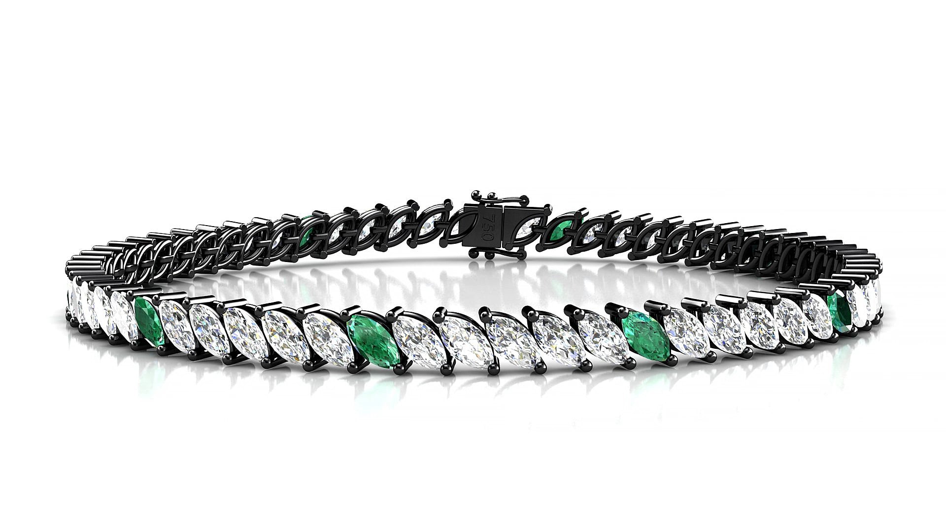 Venezia 1-5 | 18k Black Gold 5 x 2.5 mm Marquise Natural Emerald & Diamond 15 cm Tennis Bracelet