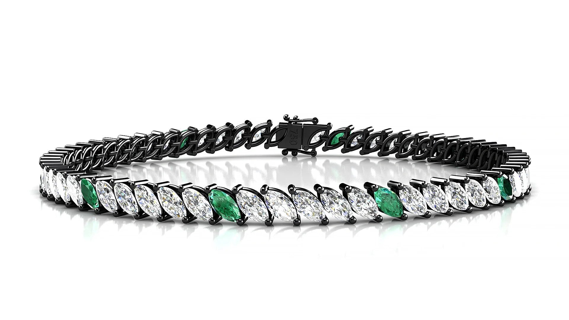 Venezia 1-5 | 18k Black Gold 5 x 2.5 mm Marquise Natural Emerald & Diamond 18 cm Tennis Bracelet