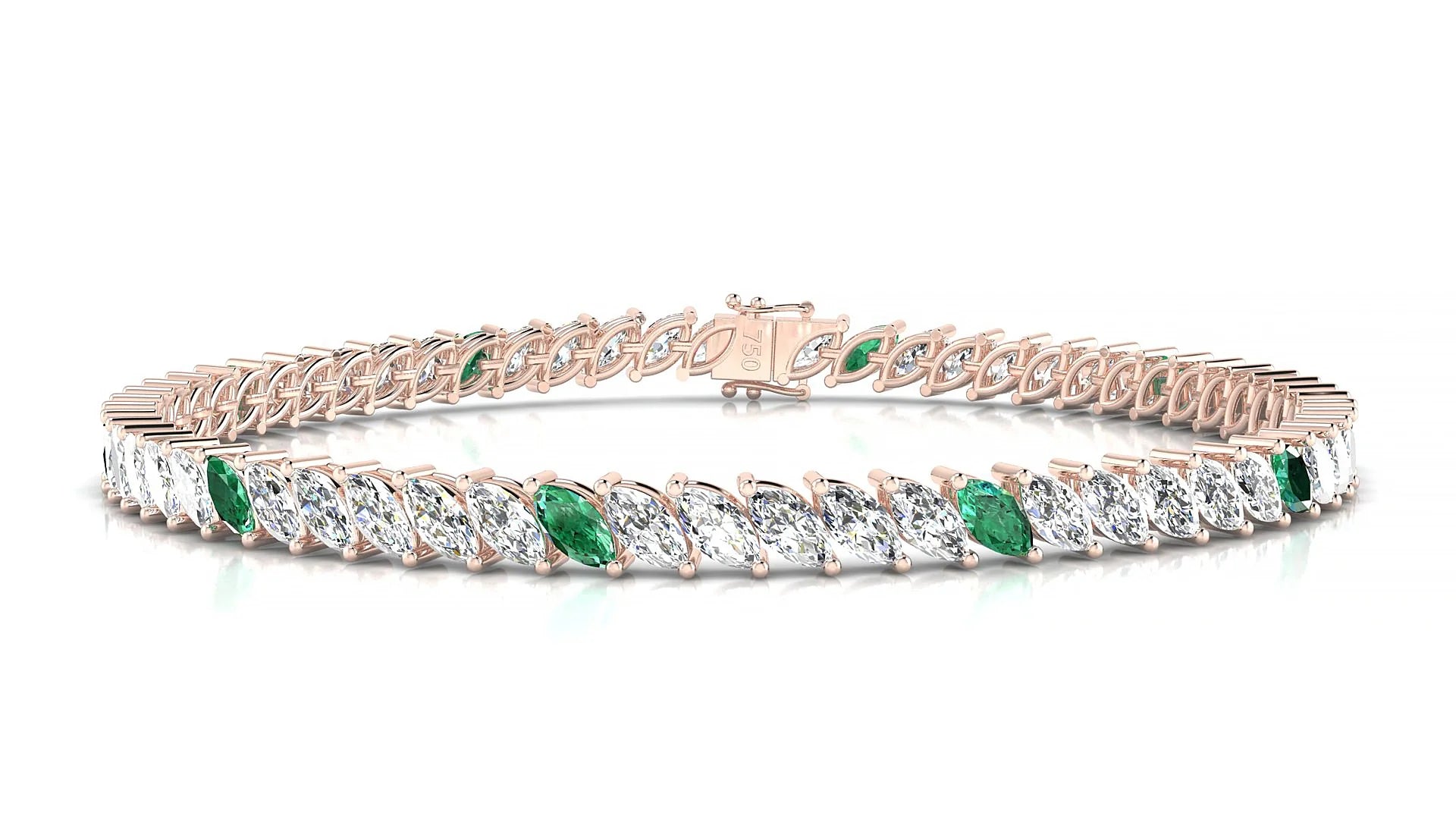 Venezia 1-5 | 18k Rose Gold 5 x 2.5 mm Marquise Natural Emerald & Diamond 18 cm Tennis Bracelet