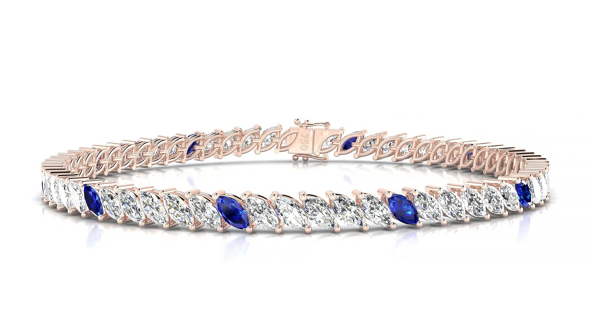 Venezia 1-5 | 18k Rose Gold 5 x 2.5 mm Marquise Natural Sapphire & Diamond 18 cm Tennis Bracelet