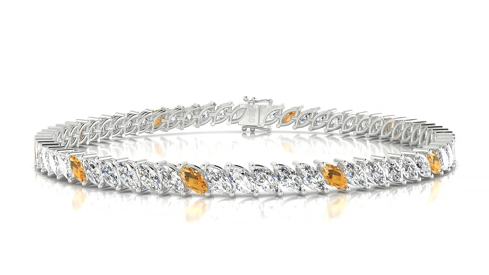 Venezia 1-5 | 18k White Gold 5 x 2.5 mm Marquise Natural Citrine & Diamond Tennis Bracelet