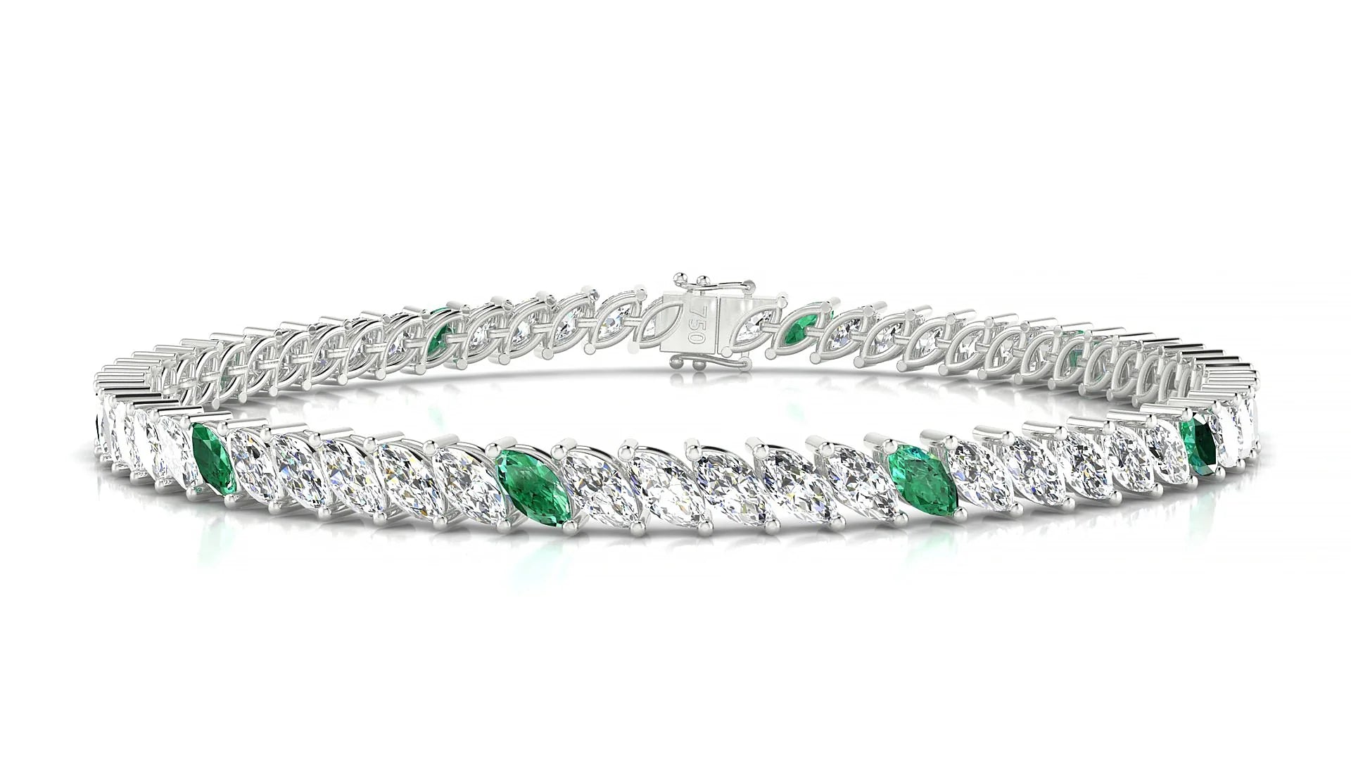 Venezia 1-5 | 18k White Gold 5 x 2.5 mm Marquise Natural Emerald & Diamond 18 cm Tennis Bracelet