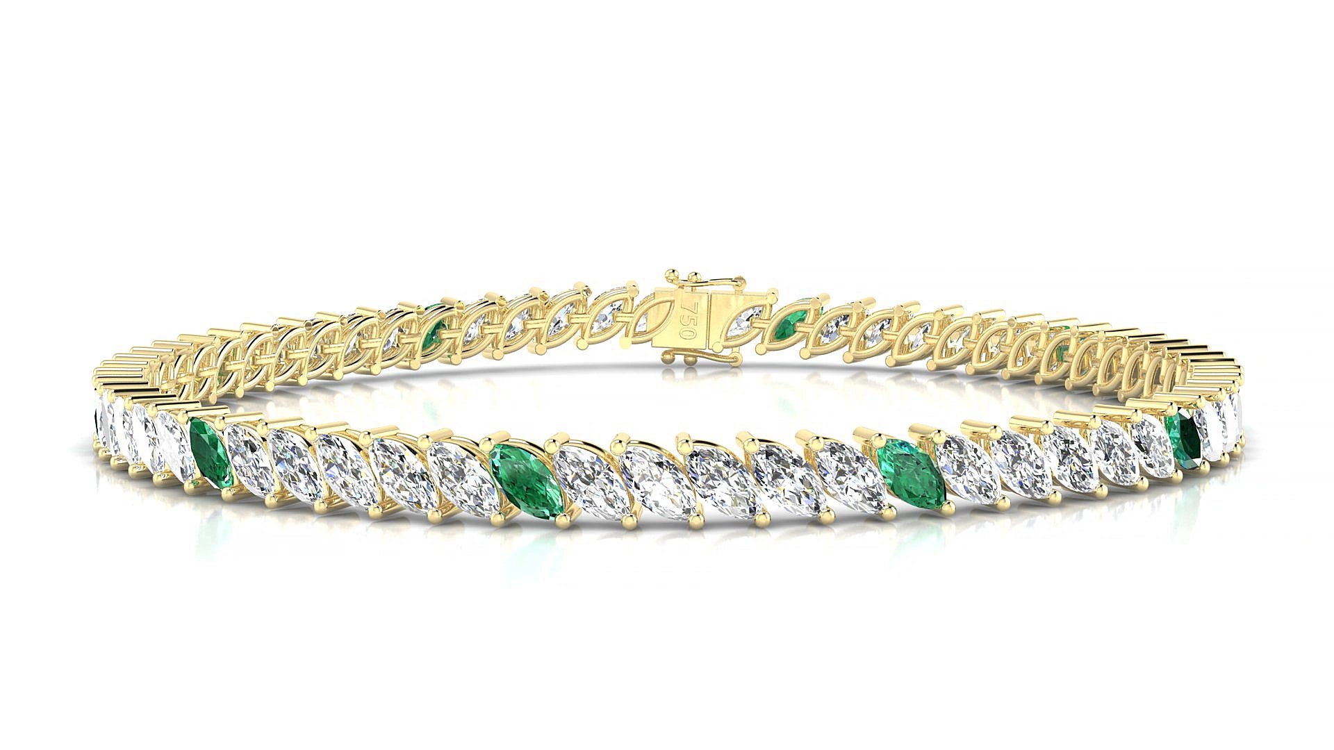 Venezia 1-5 | 18k Yellow Gold 5 x 2.5 mm Marquise Natural Emerald & Diamond 15 cm Tennis Bracelet