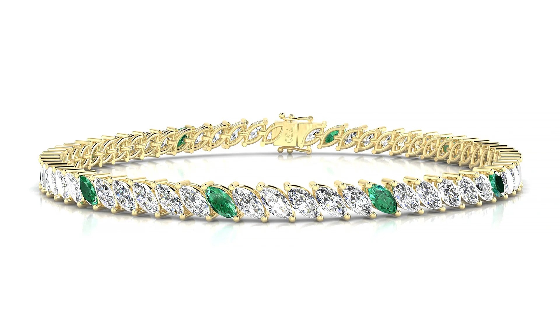 Venezia 1-5 | 18k Yellow Gold 5 x 2.5 mm Marquise Natural Emerald & Diamond 18 cm Tennis Bracelet