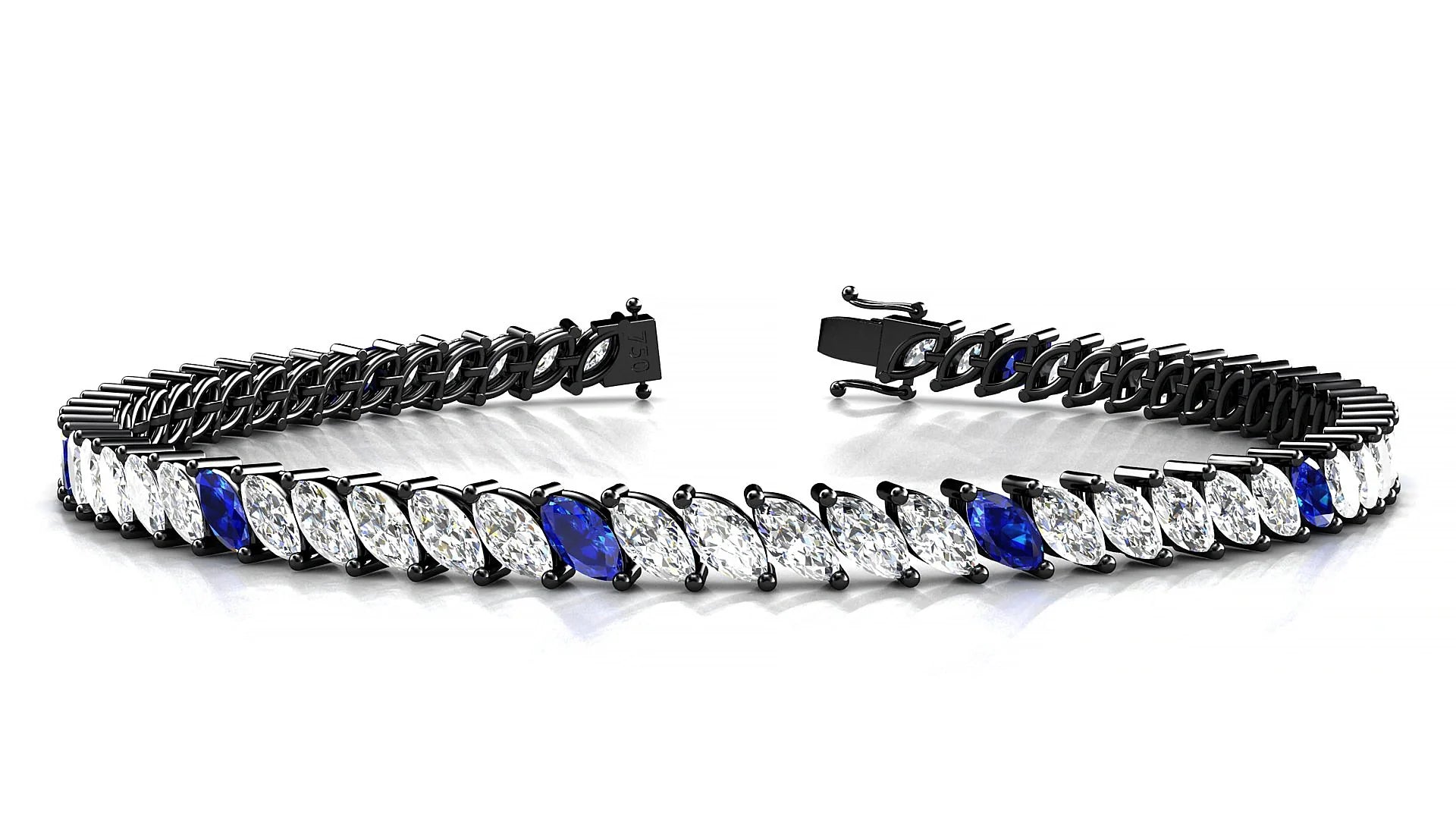 Venezia 1-5 | 18k Black Gold 5 x 2.5 mm Marquise Natural Sapphire & Diamond 18 cm Tennis Bracelet