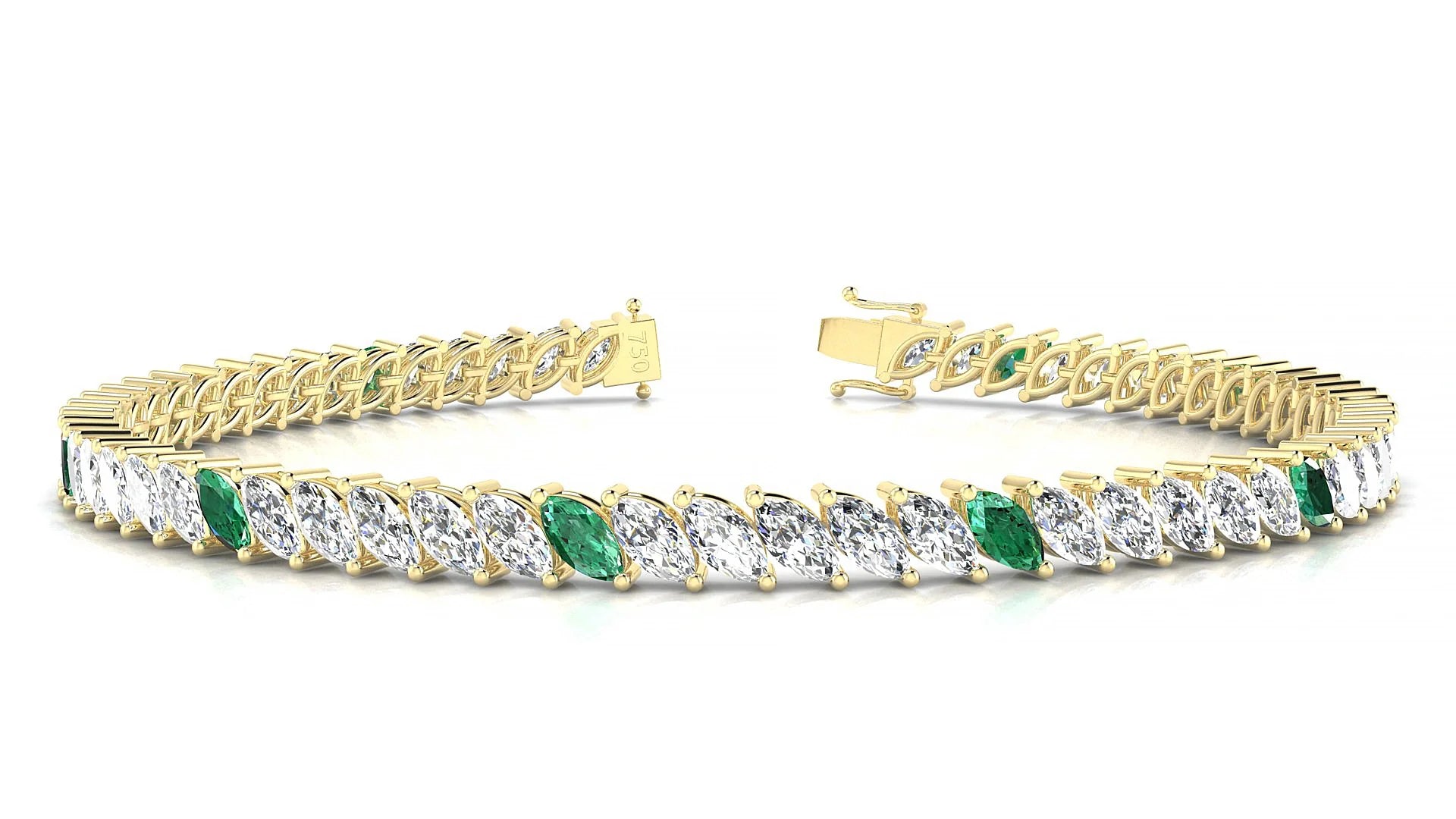 Venezia 1-5 | 18k Yellow Gold 5 x 2.5 mm Marquise Natural Emerald & Diamond 18 cm Tennis Bracelet