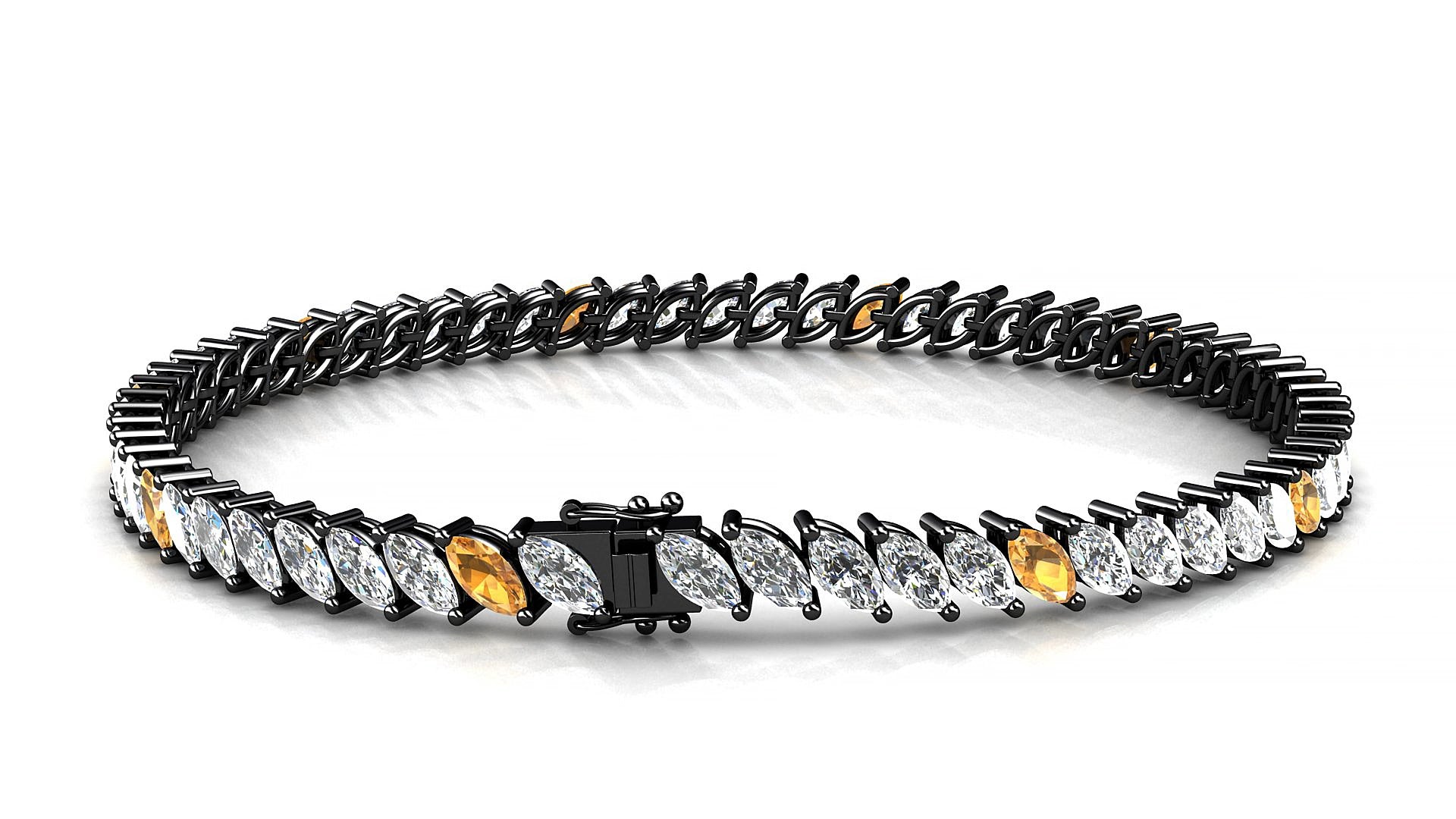 Venezia 1-5 | 18k Black Gold 5 x 2.5 mm Marquise Natural Citrine & Diamond 19 cm Tennis Bracelet