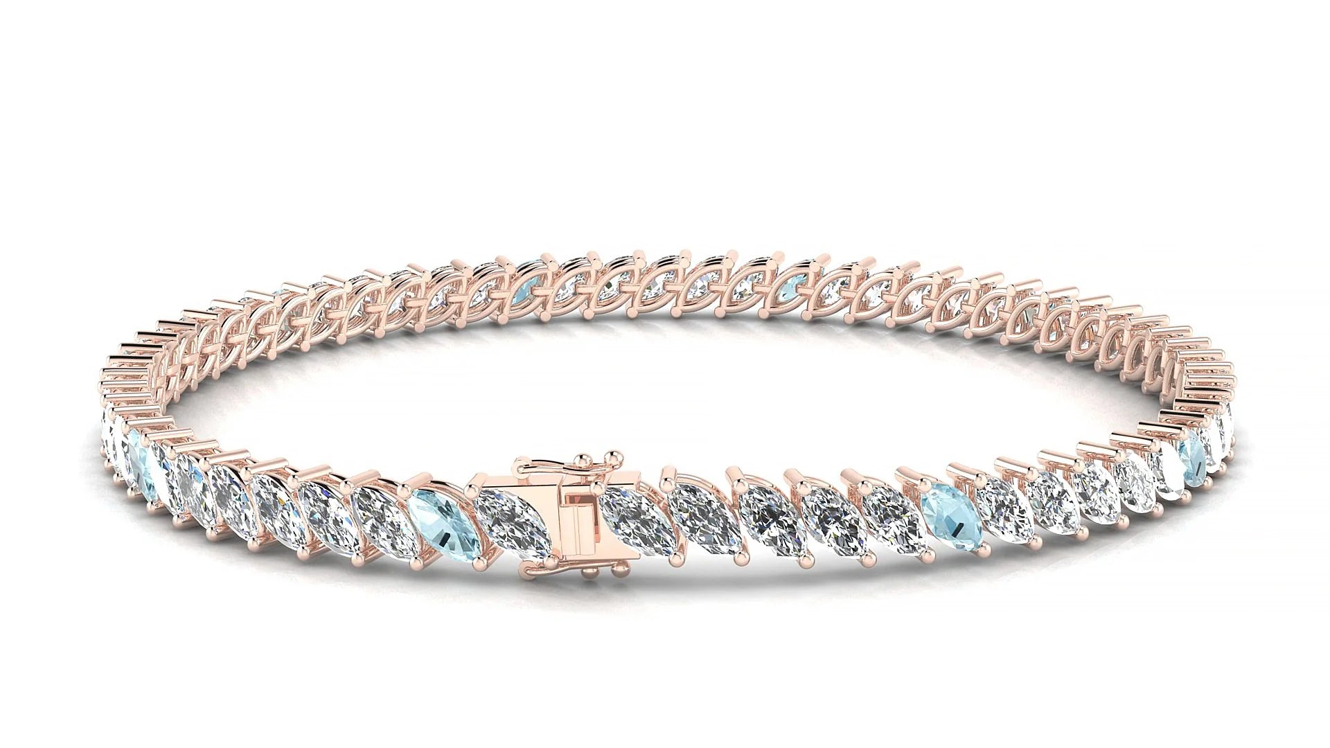 Venezia 1-5 | 18k Rose Gold 5 x 2.5 mm Marquise Natural Aquamarine & Diamond Tennis Bracelet