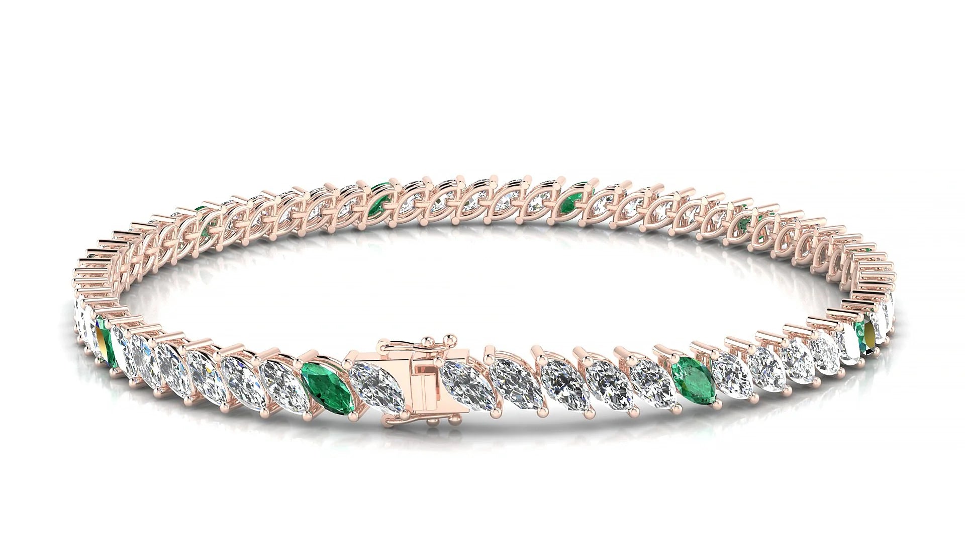 Venezia 1-5 | 18k Rose Gold 5 x 2.5 mm Marquise Natural Emerald & Diamond 18 cm Tennis Bracelet