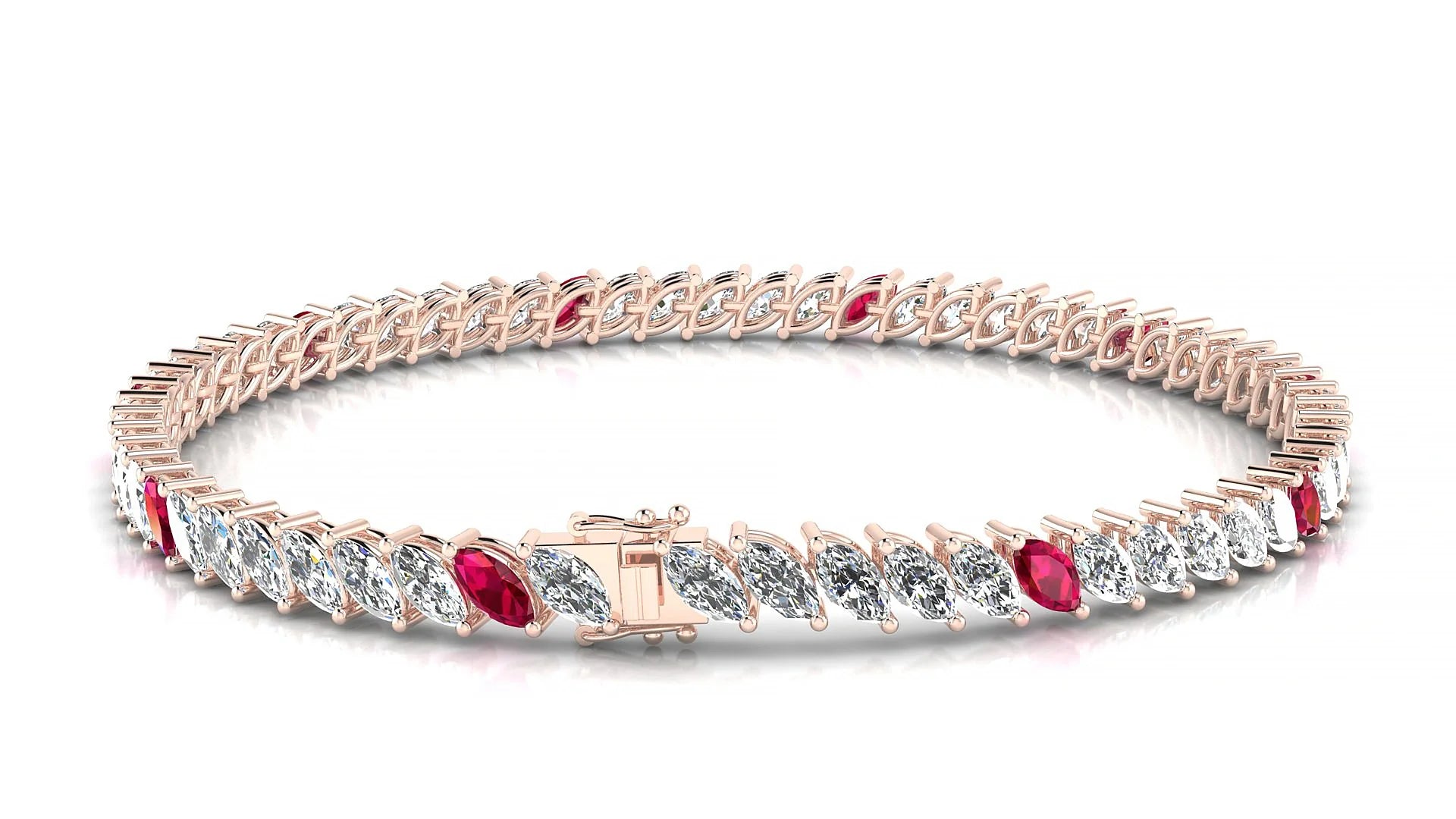 Venezia 1-5 | 18k Rose Gold 5 x 2.5 mm Marquise Natural Ruby & Diamond 18 cm Tennis Bracelet