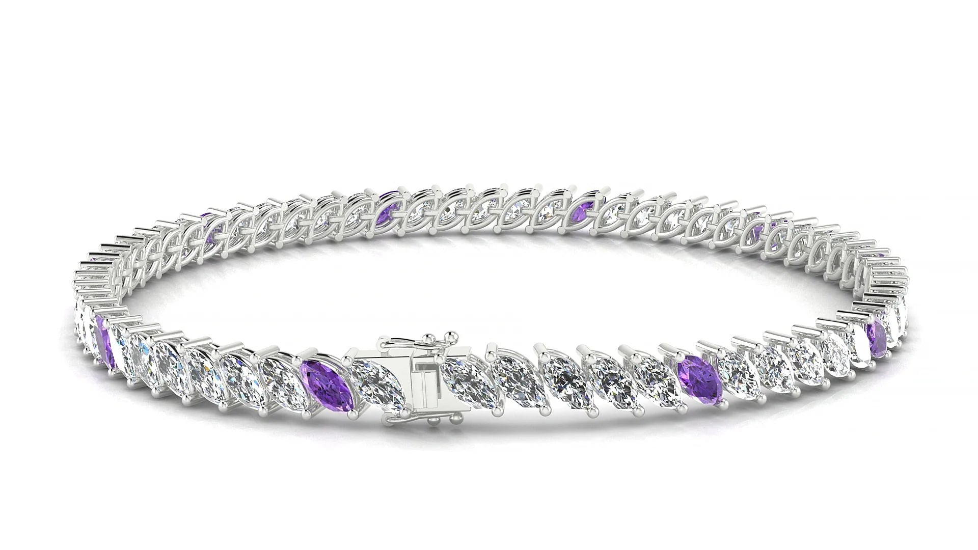 Venezia 1-5 | 18k White Gold 5 x 2.5 mm Marquise Natural Amethyst & Diamond Tennis Bracelet