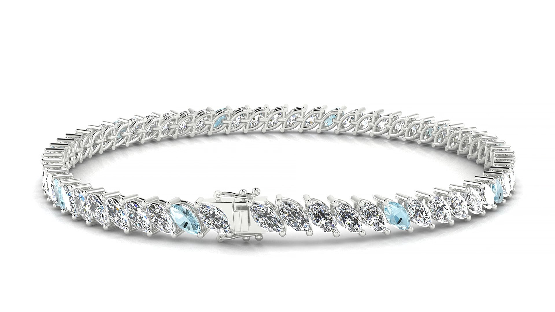 Venezia 1-5 | 18k White Gold 5 x 2.5 mm Marquise Natural Aquamarine & Diamond 15 cm Tennis Bracelet