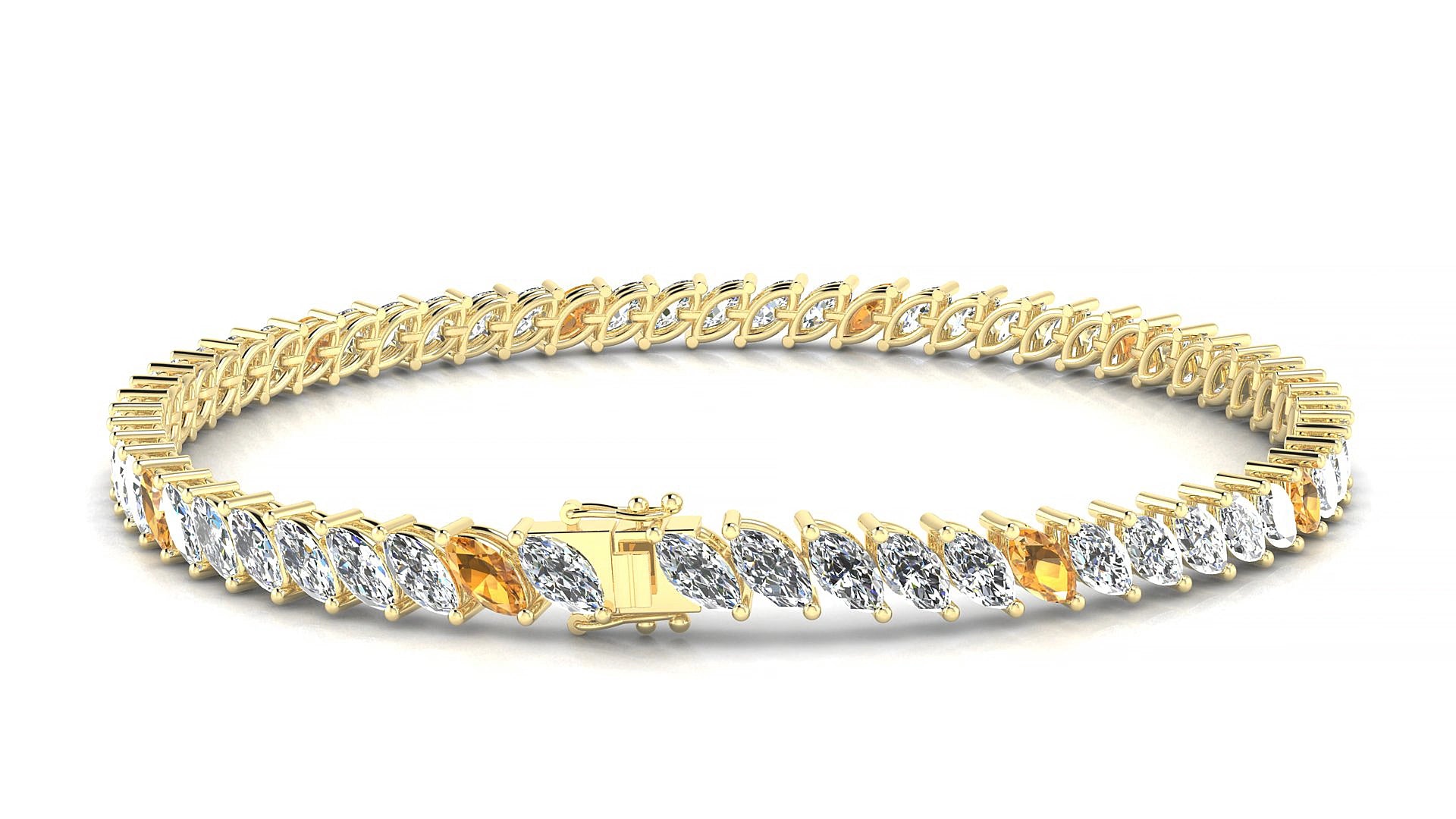 Venezia 1-5 | 18k Yellow Gold 5 x 2.5 mm Marquise Natural Citrine & Diamond 16 cm Tennis Bracelet