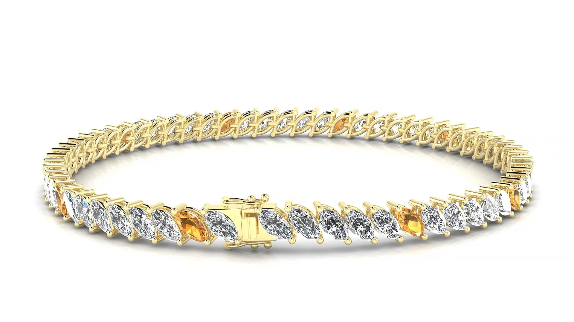 Venezia 1-5 | 18k Yellow Gold 5 x 2.5 mm Marquise Natural Citrine & Diamond Tennis Bracelet