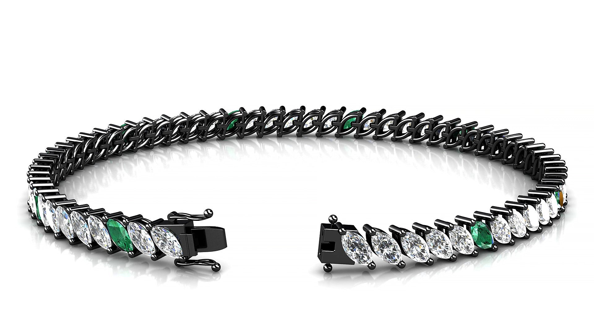 Venezia 1-5 | 18k Black Gold 5 x 2.5 mm Marquise Natural Emerald & Diamond 15 cm Tennis Bracelet