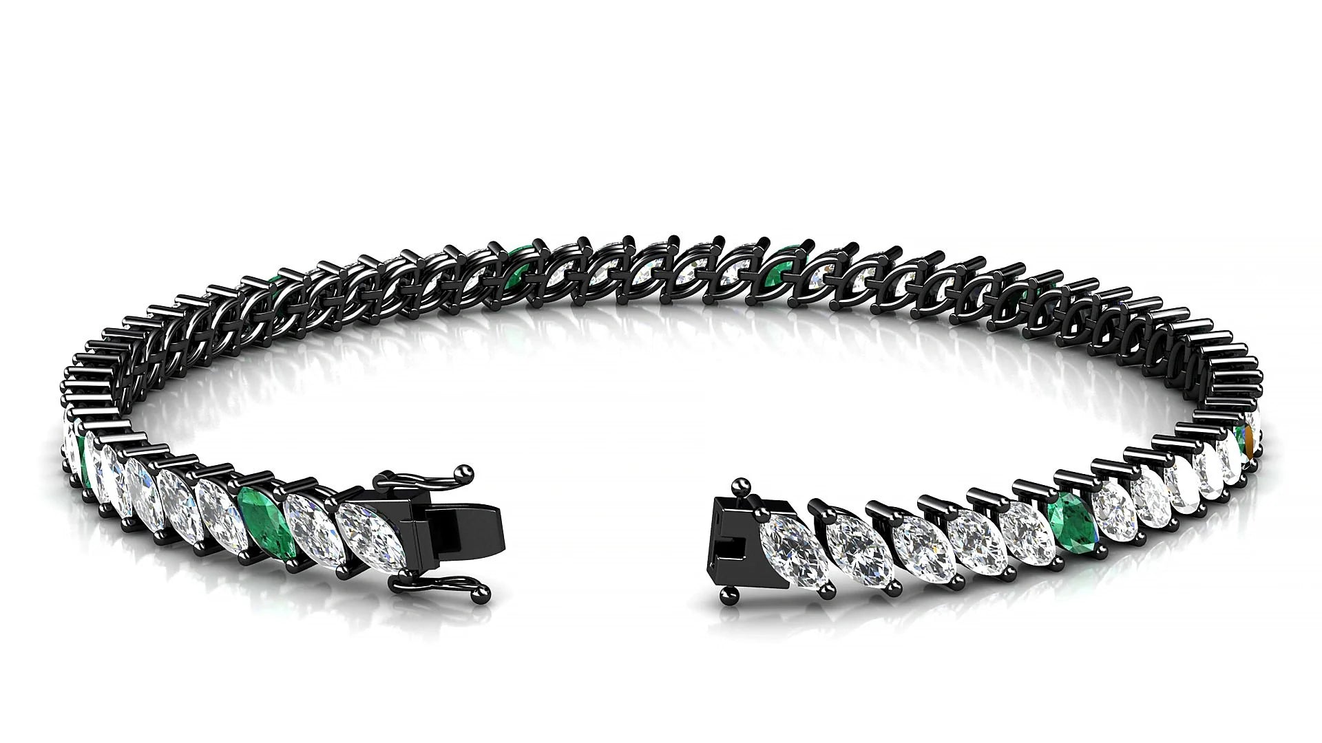 Venezia 1-5 | 18k Black Gold 5 x 2.5 mm Marquise Natural Emerald & Diamond 18 cm Tennis Bracelet