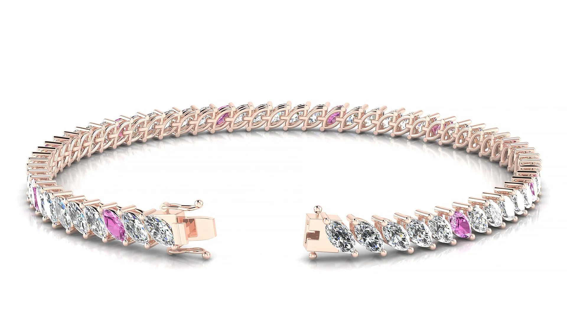 Venezia 1-5 | 18k Rose Gold 5 x 2.5 mm Marquise Natural Pink Sapphire & Diamond 18 cm Tennis Bracelet