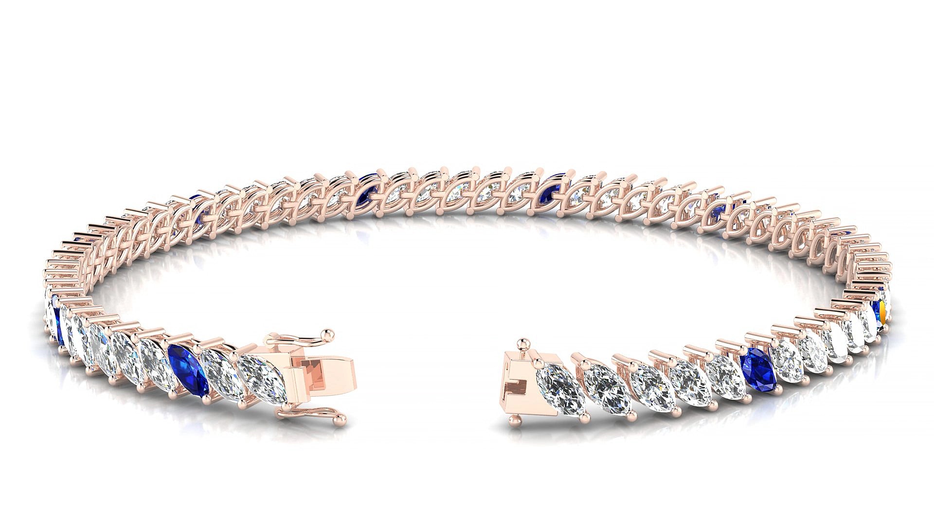 Venezia 1-5 | 18k Rose Gold 5 x 2.5 mm Marquise Natural Sapphire & Diamond 20 cm Tennis Bracelet