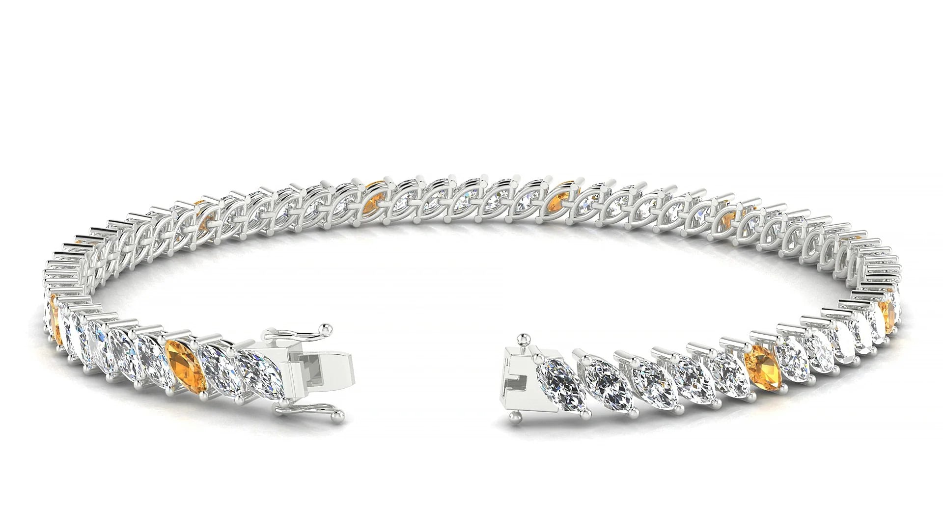 Venezia 1-5 | 18k White Gold 5 x 2.5 mm Marquise Natural Citrine & Diamond Tennis Bracelet