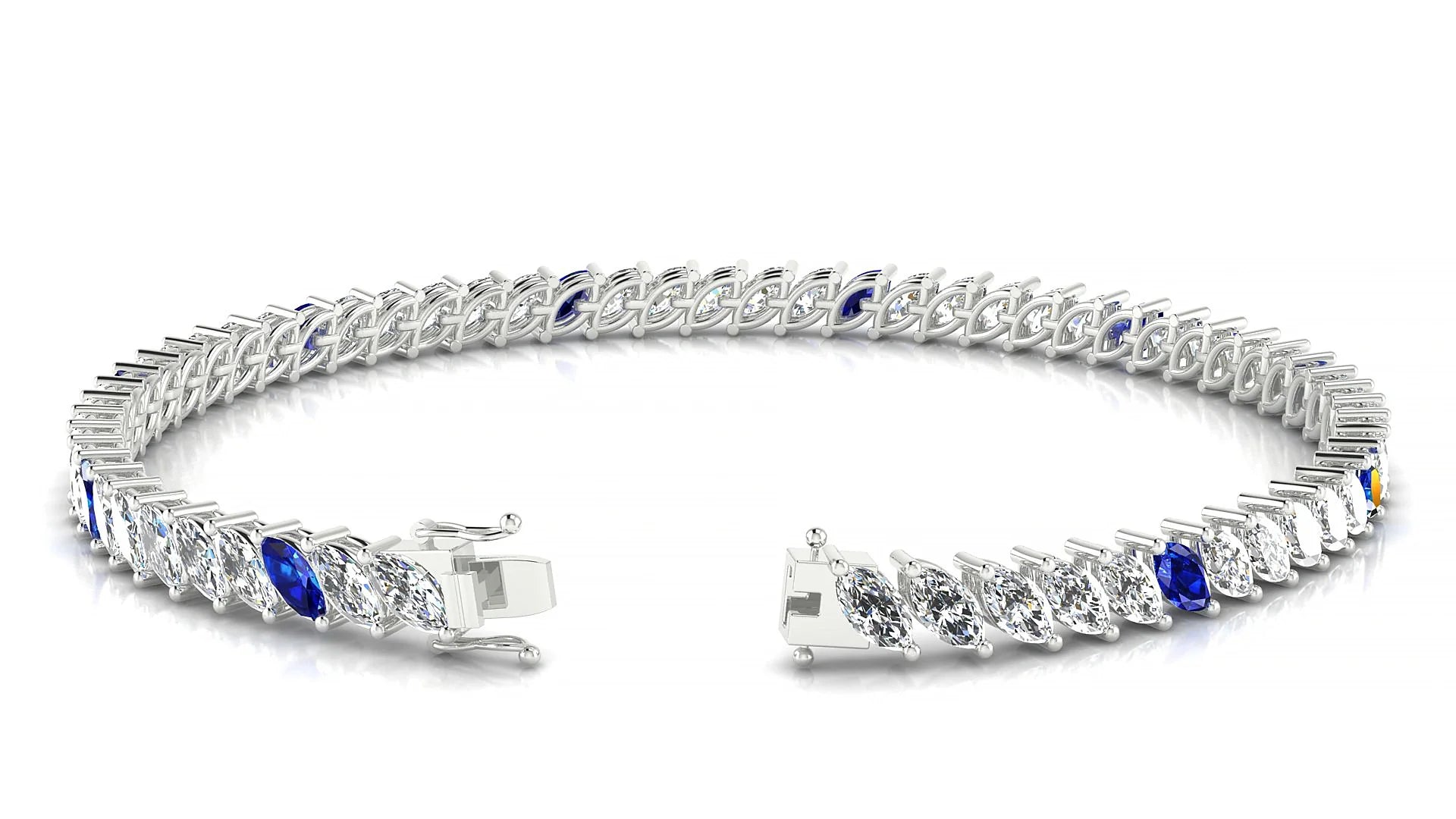 Venezia 1-5 | 18k White Gold 5 x 2.5 mm Marquise Natural Sapphire & Diamond 18 cm Tennis Bracelet