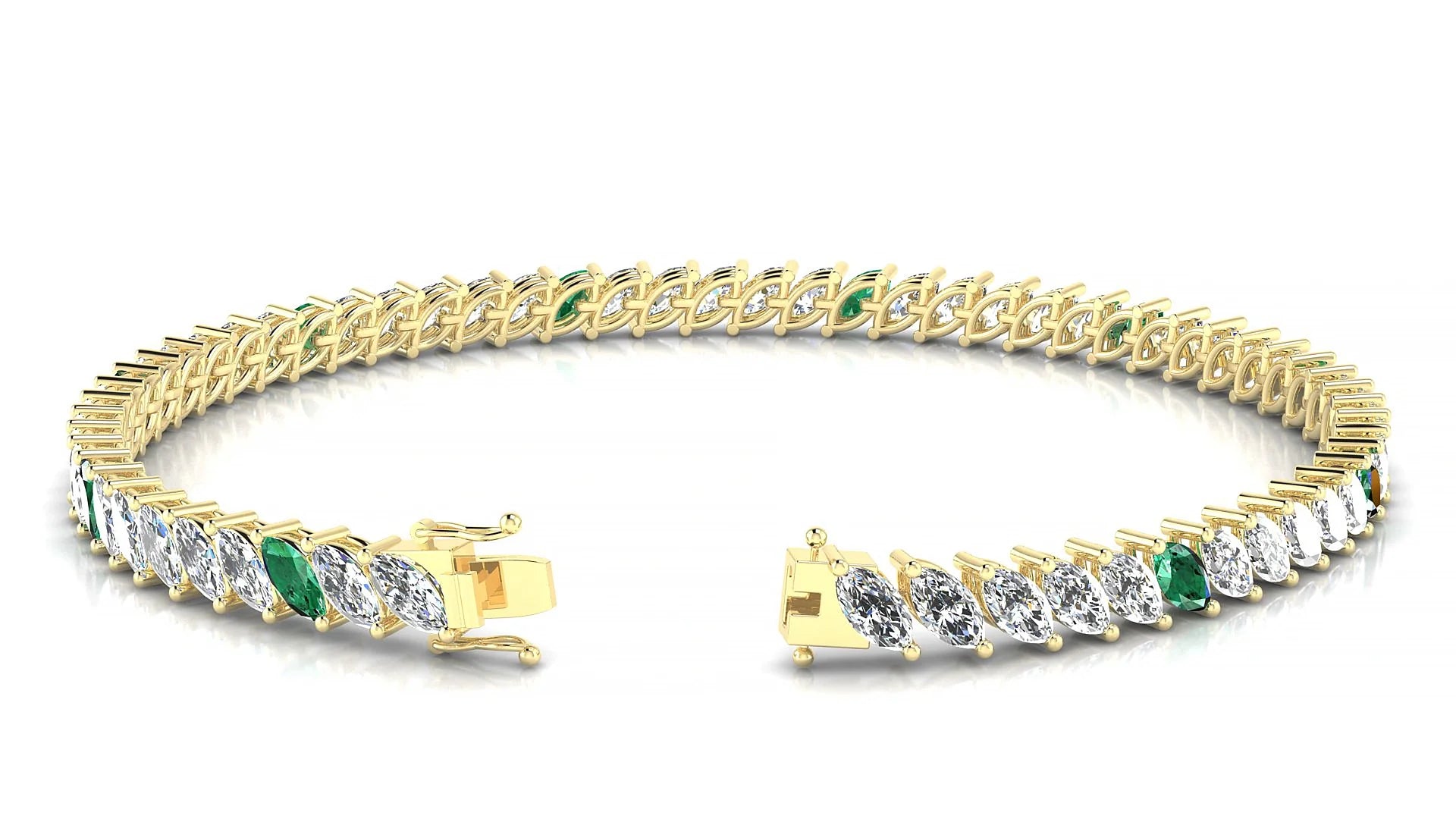 Venezia 1-5 | 18k Yellow Gold 5 x 2.5 mm Marquise Natural Emerald & Diamond 18 cm Tennis Bracelet